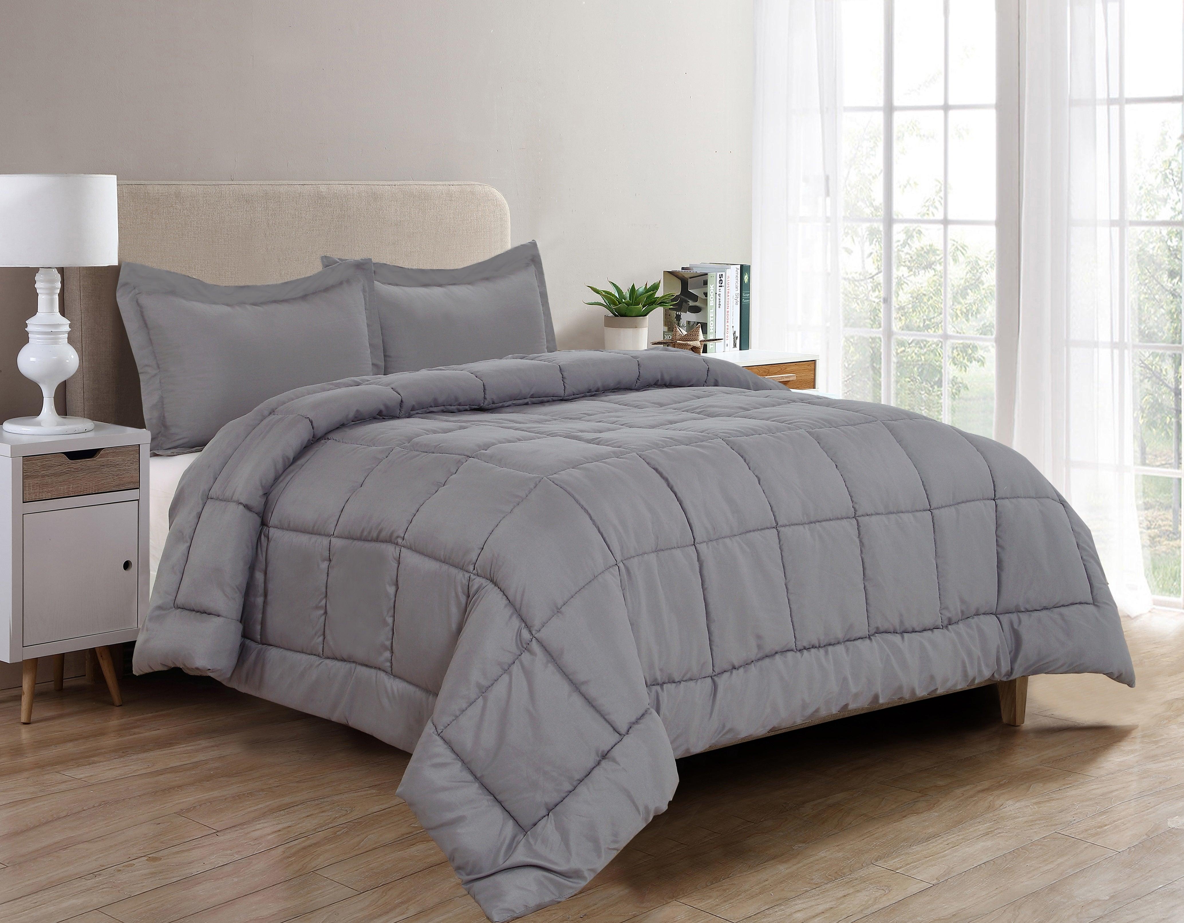 Everlaneas 3-Piece Solid Box Stitched Comforter & Shams - Double-Filled Comforter