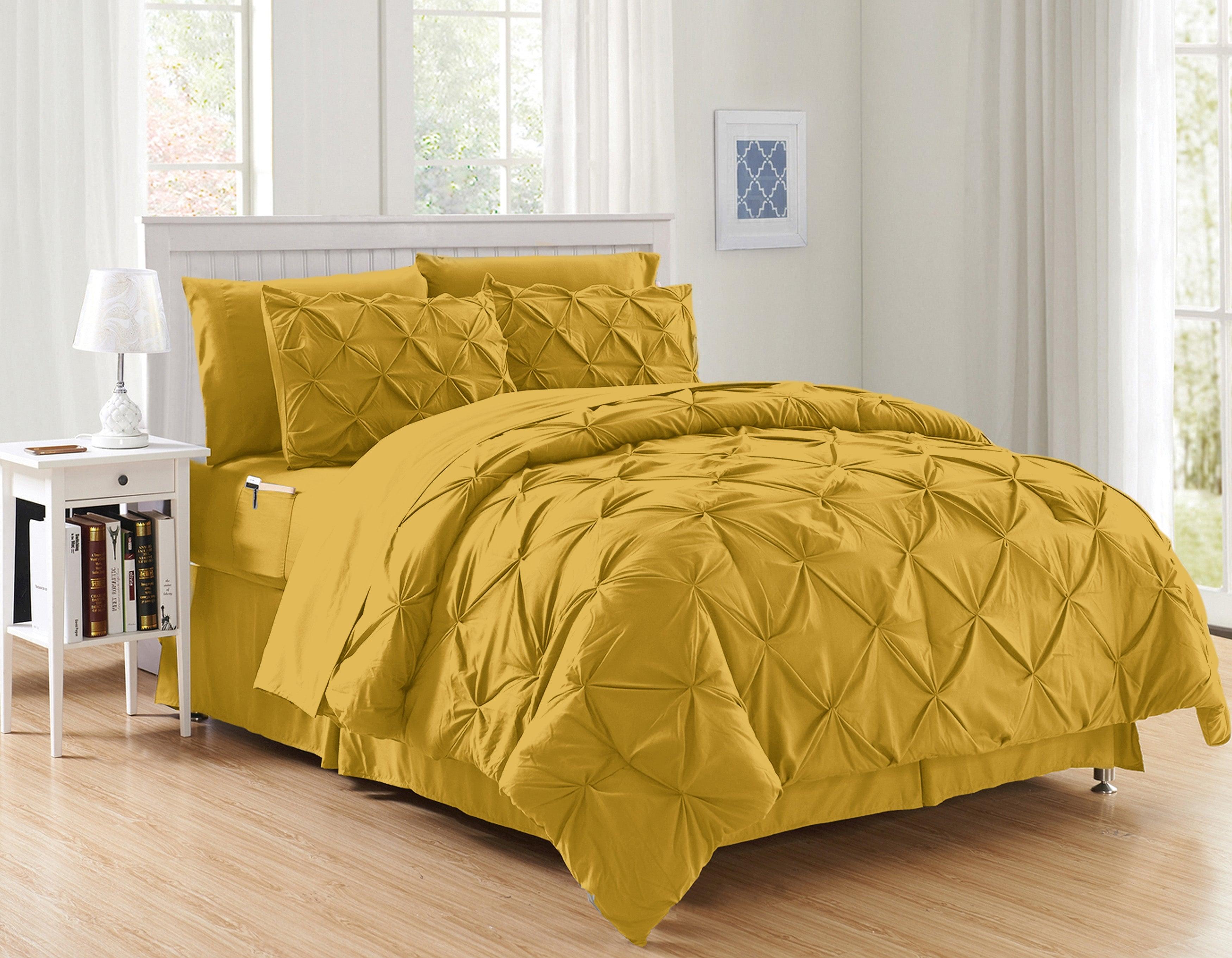 Everlaneas 8-Piece Pintuck Pinch Pleated Comforter Set - Includes 4-Piece Sheet Set with Double Sided Storage Pockets