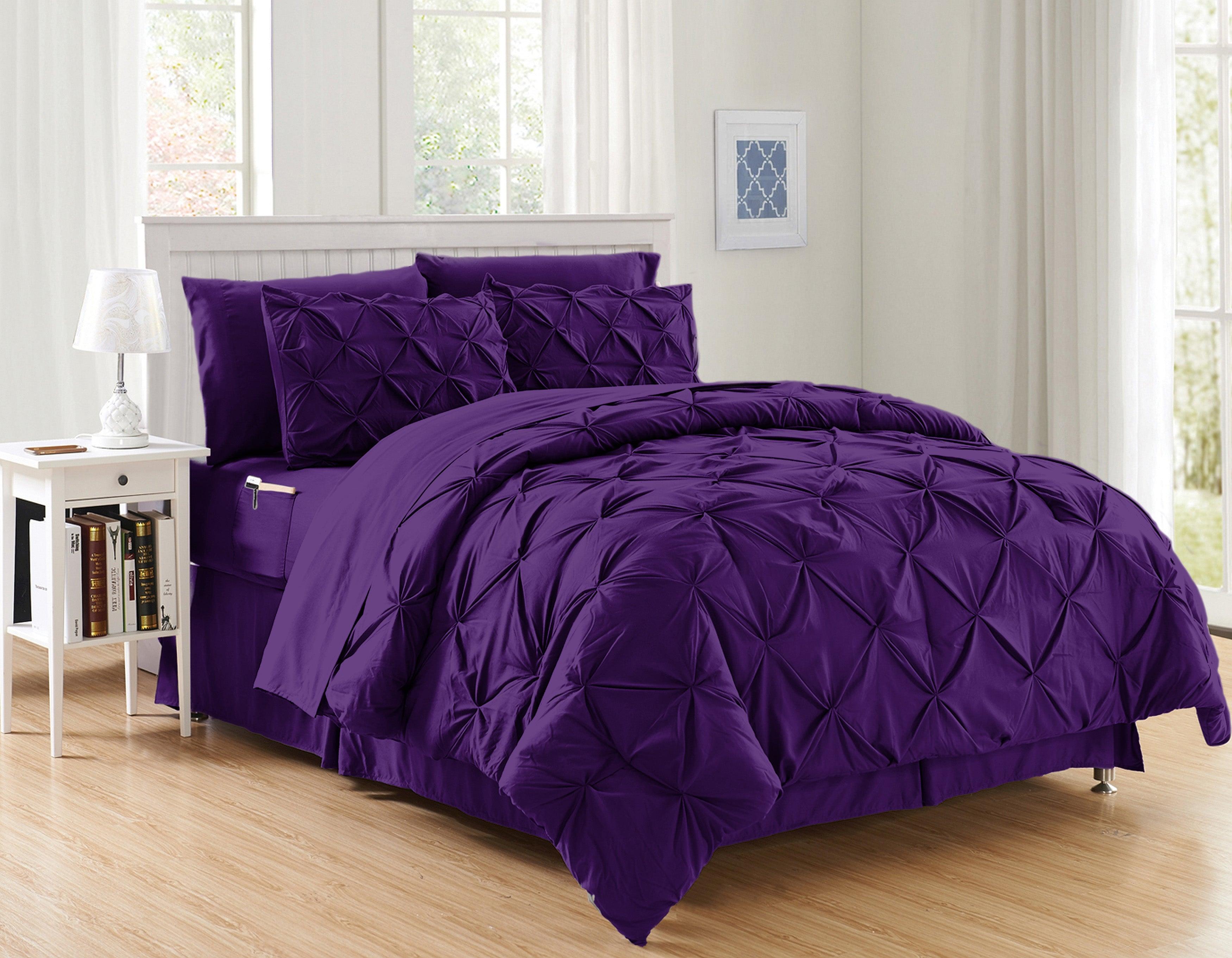 Everlaneas 8-Piece Pintuck Pinch Pleated Comforter Set - Includes 4-Piece Sheet Set with Double Sided Storage Pockets