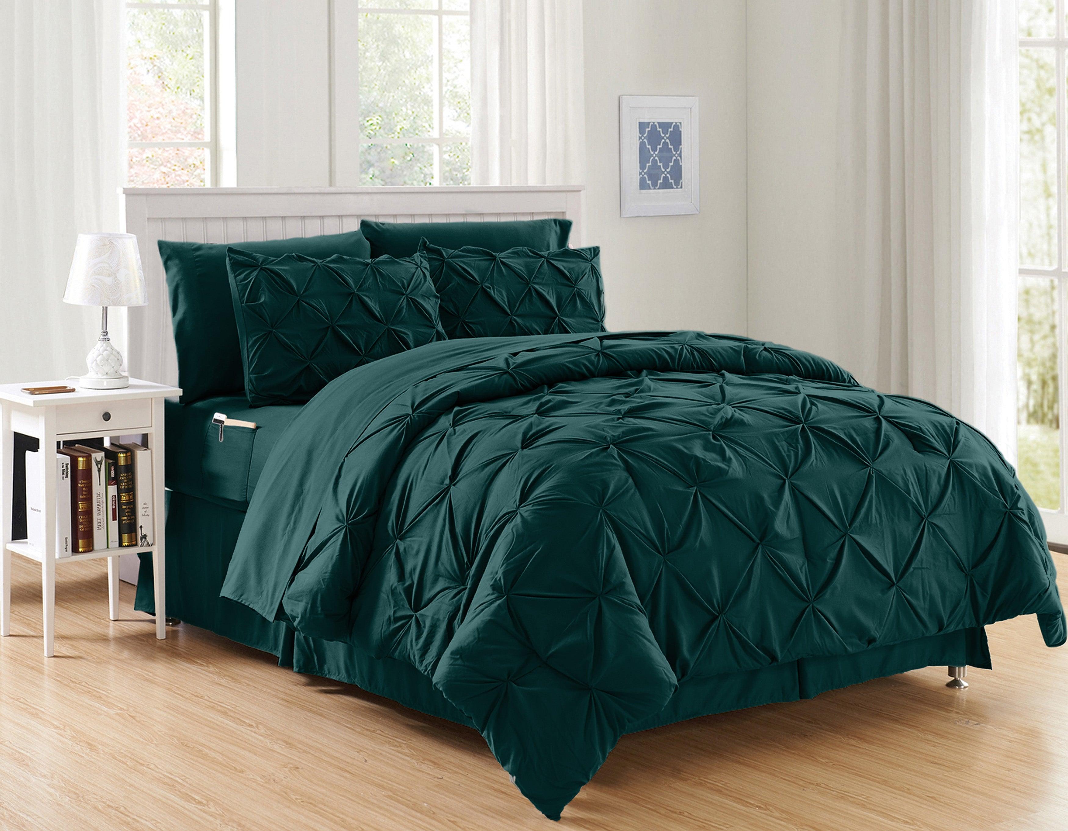 Everlaneas 8-Piece Pintuck Pinch Pleated Comforter Set - Includes 4-Piece Sheet Set with Double Sided Storage Pockets