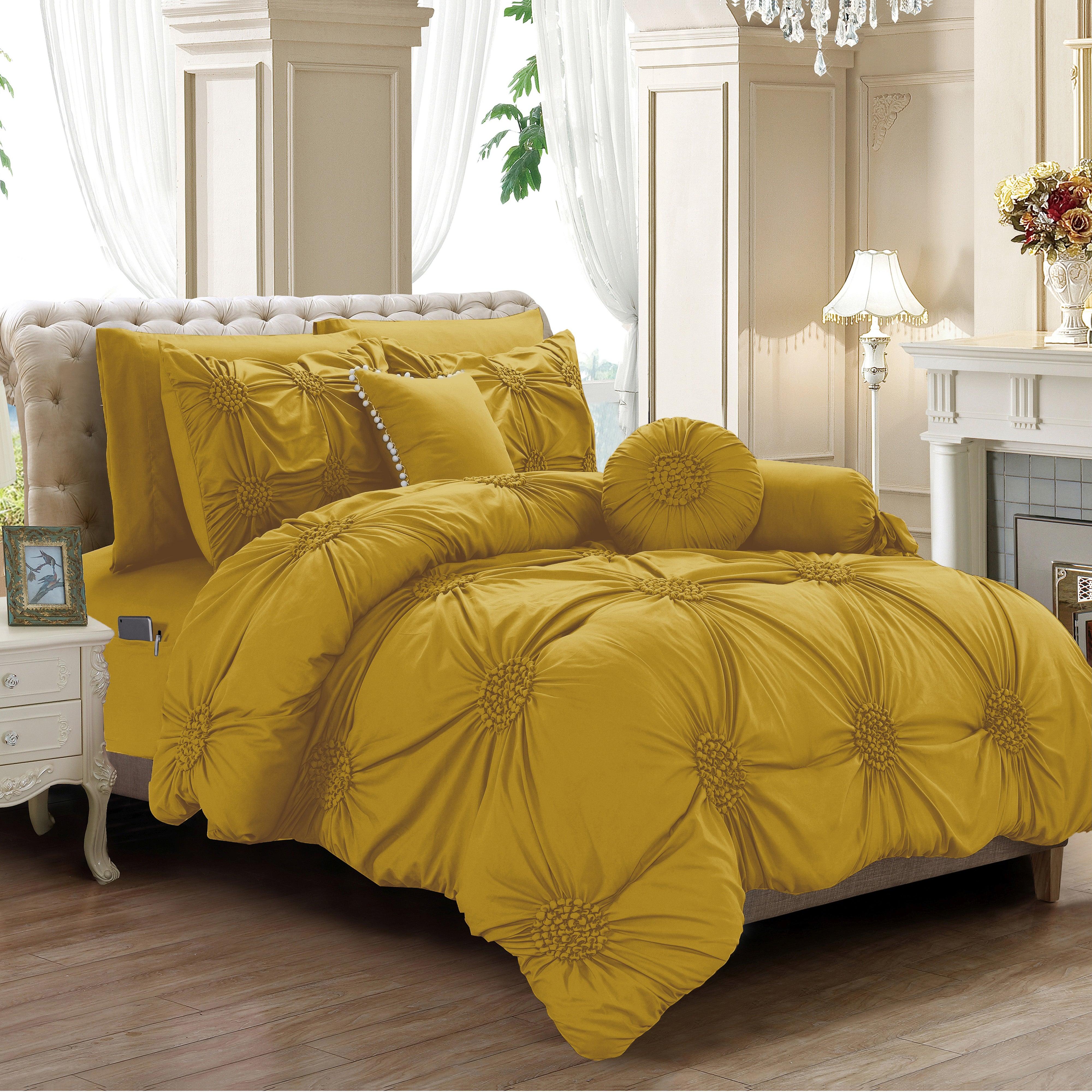 Everlaneas 10-Piece Sunflower Comforter Set - Includes 4-Piece Sheet Set with Double Sided Storage Pockets