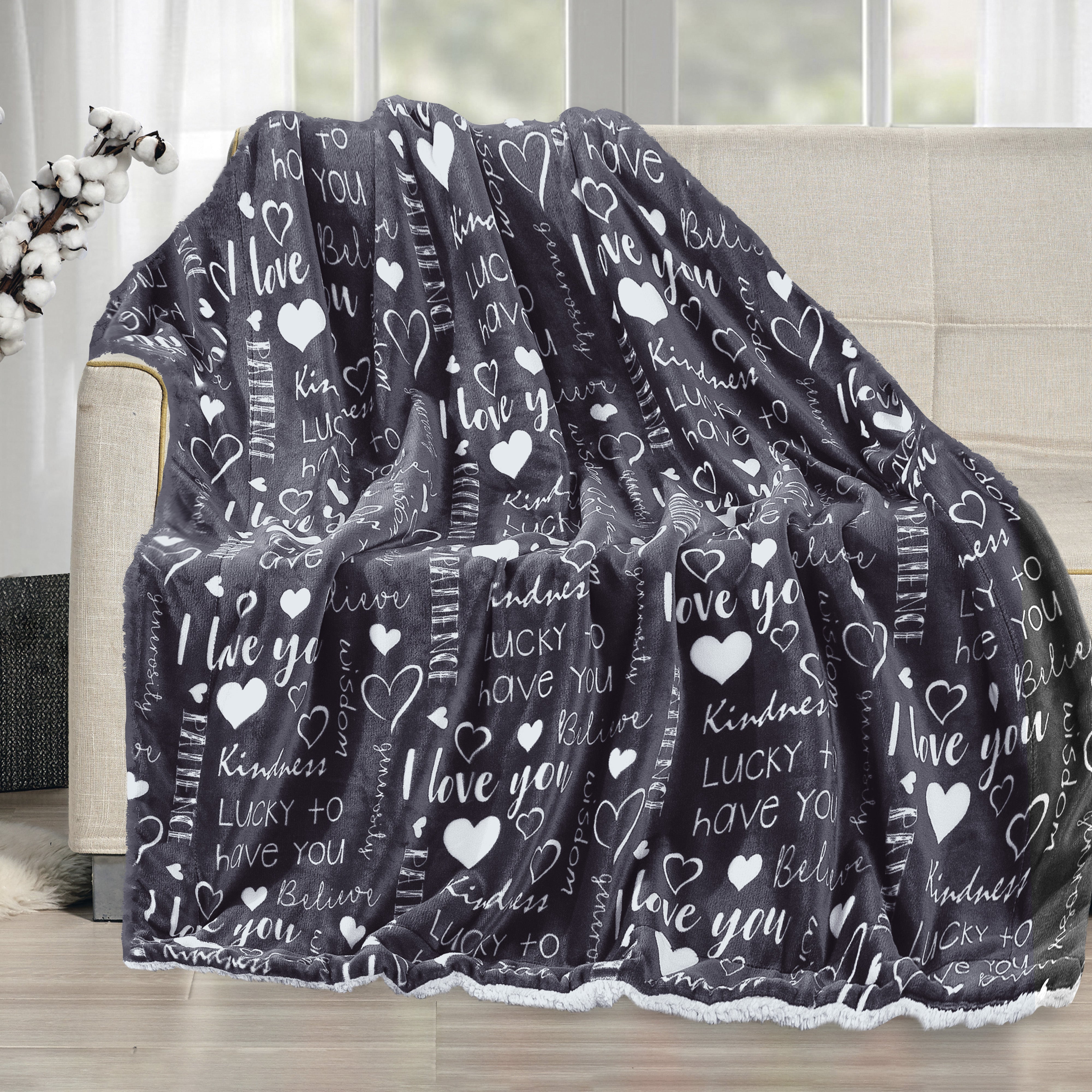 Everlaneas 50" x 60" Valentine Inspired Sherpa Back Throw