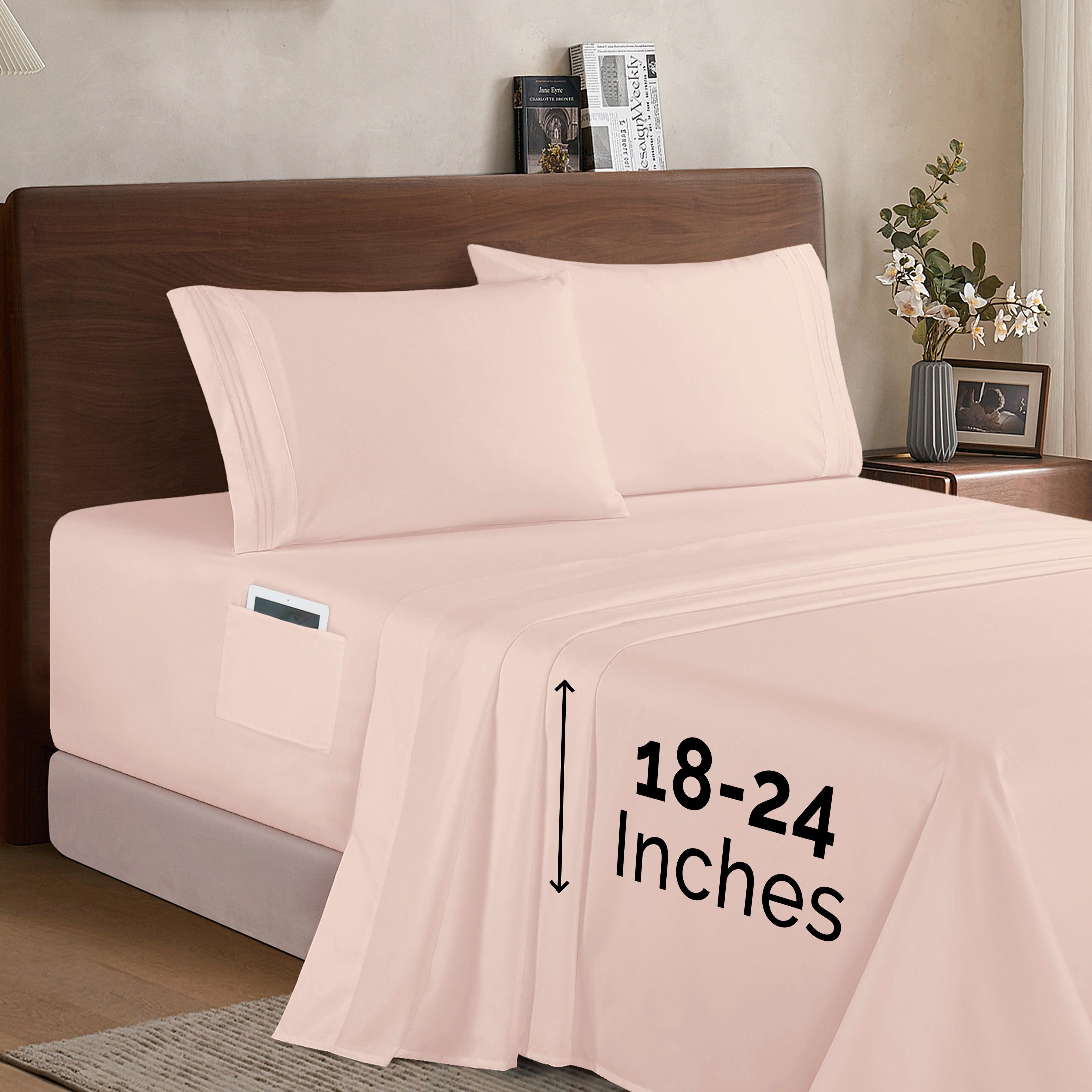 Everlaneas Extra deep 18-24 Inch Pocket 3 Line Embroidery, 4-Piece Sheet Set, Bright Shades