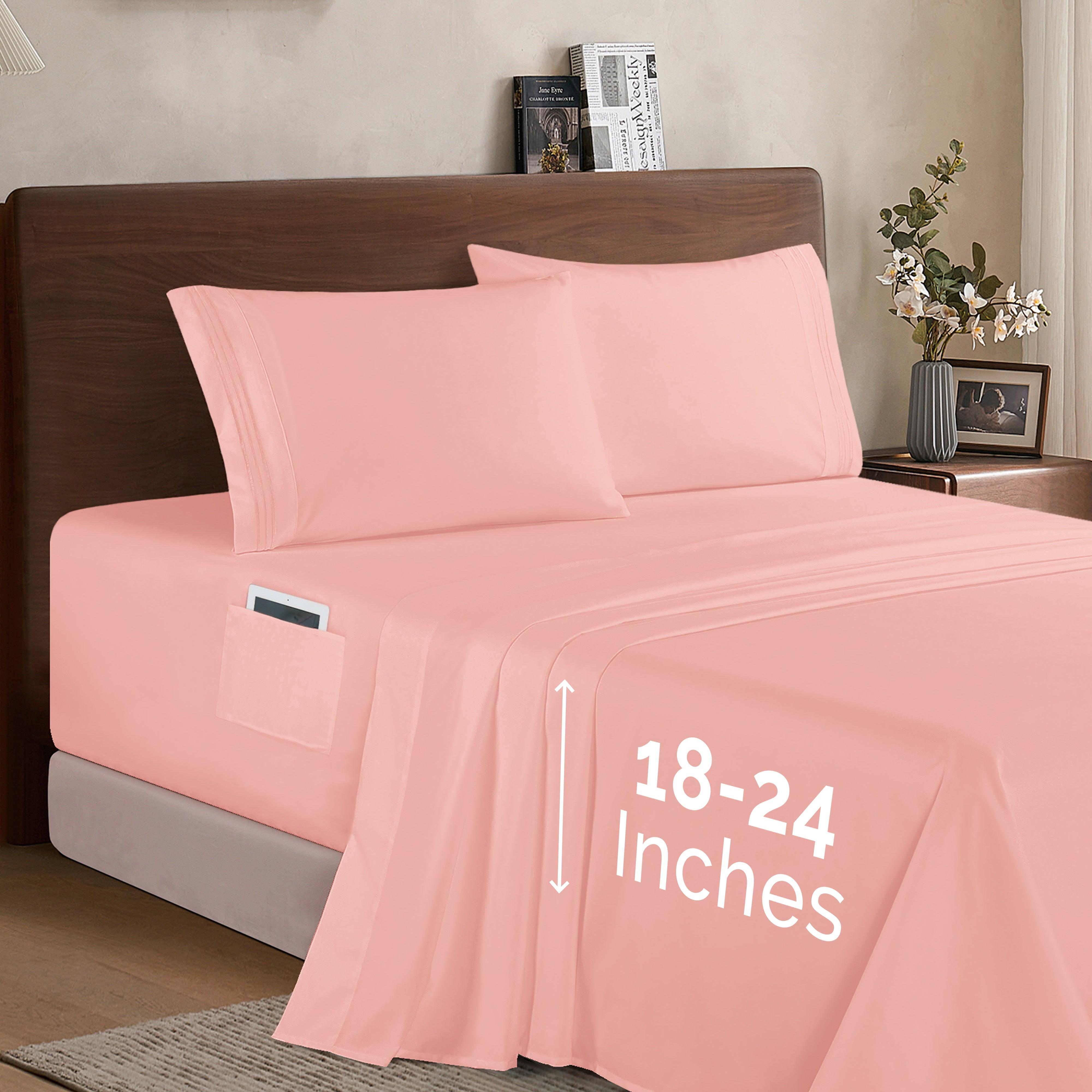 Everlaneas Extra deep 18-24 Inch Pocket 3 Line Embroidery, 4-Piece Sheet Set, Bright Shades