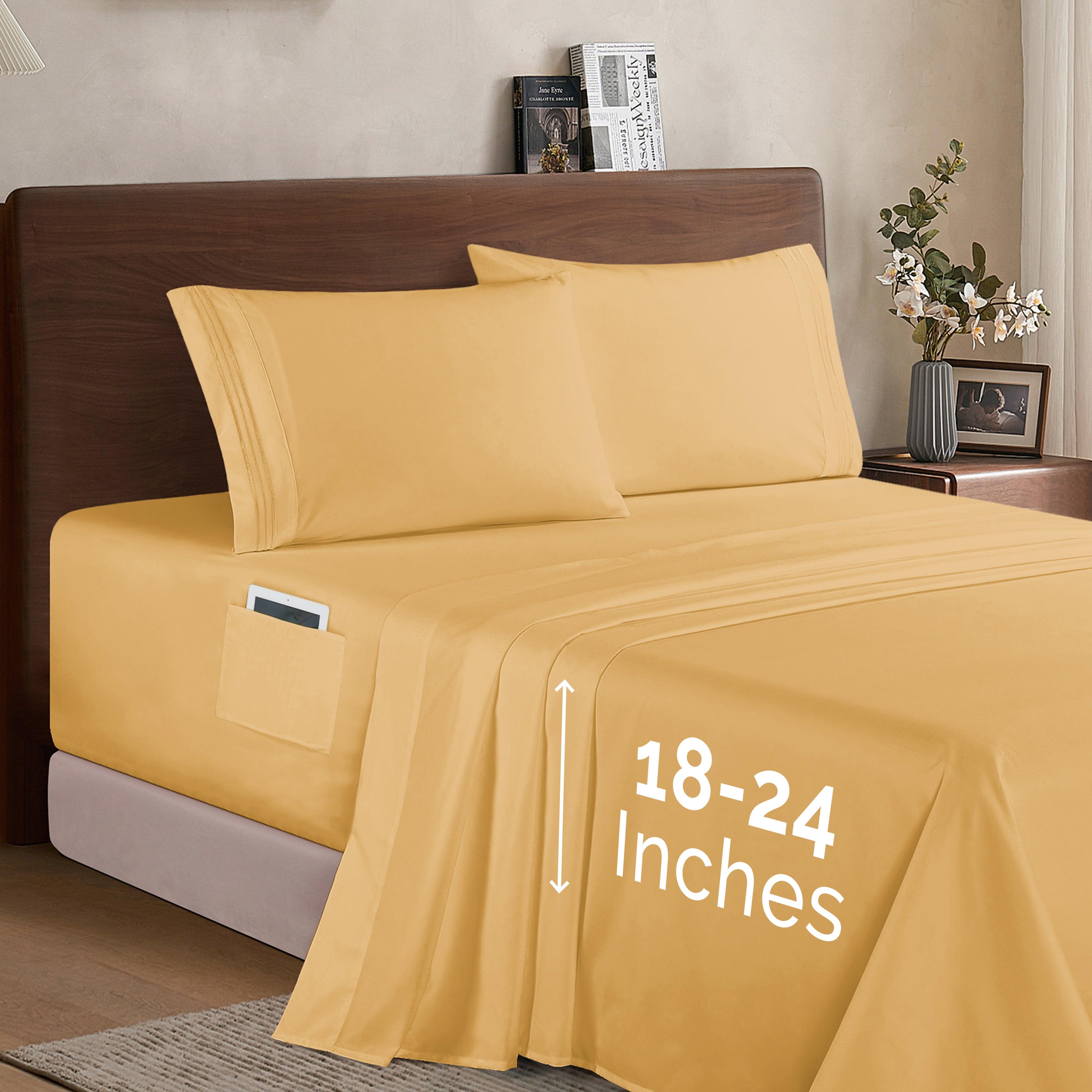 Everlaneas Extra deep 18-24 Inch Pocket 3 Line Embroidery, 4-Piece Sheet Set, Bright Shades