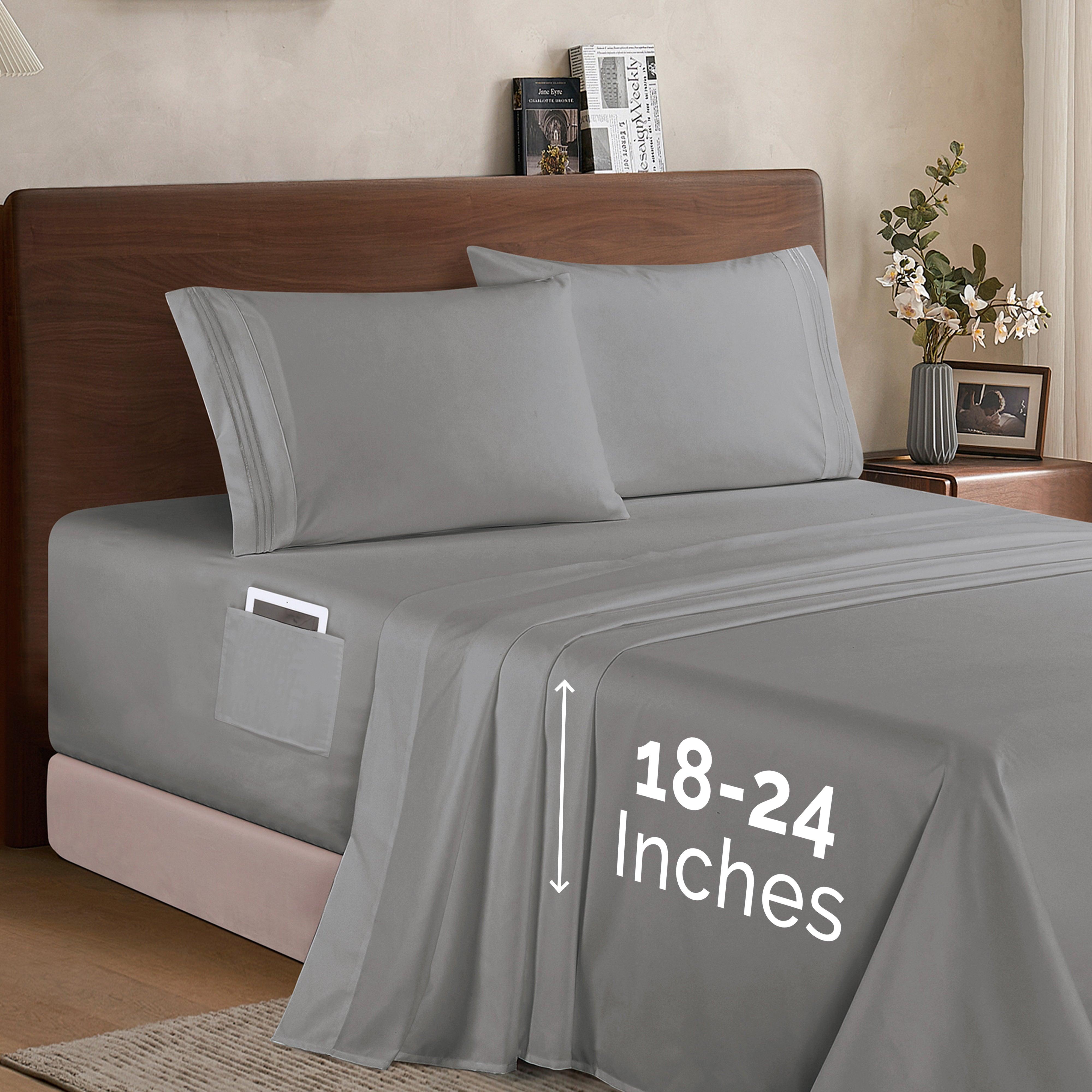 Everlaneas Extra deep 18-24 Inch Pocket 3 Line Embroidery, 4-Piece Sheet Set, Moody Shades