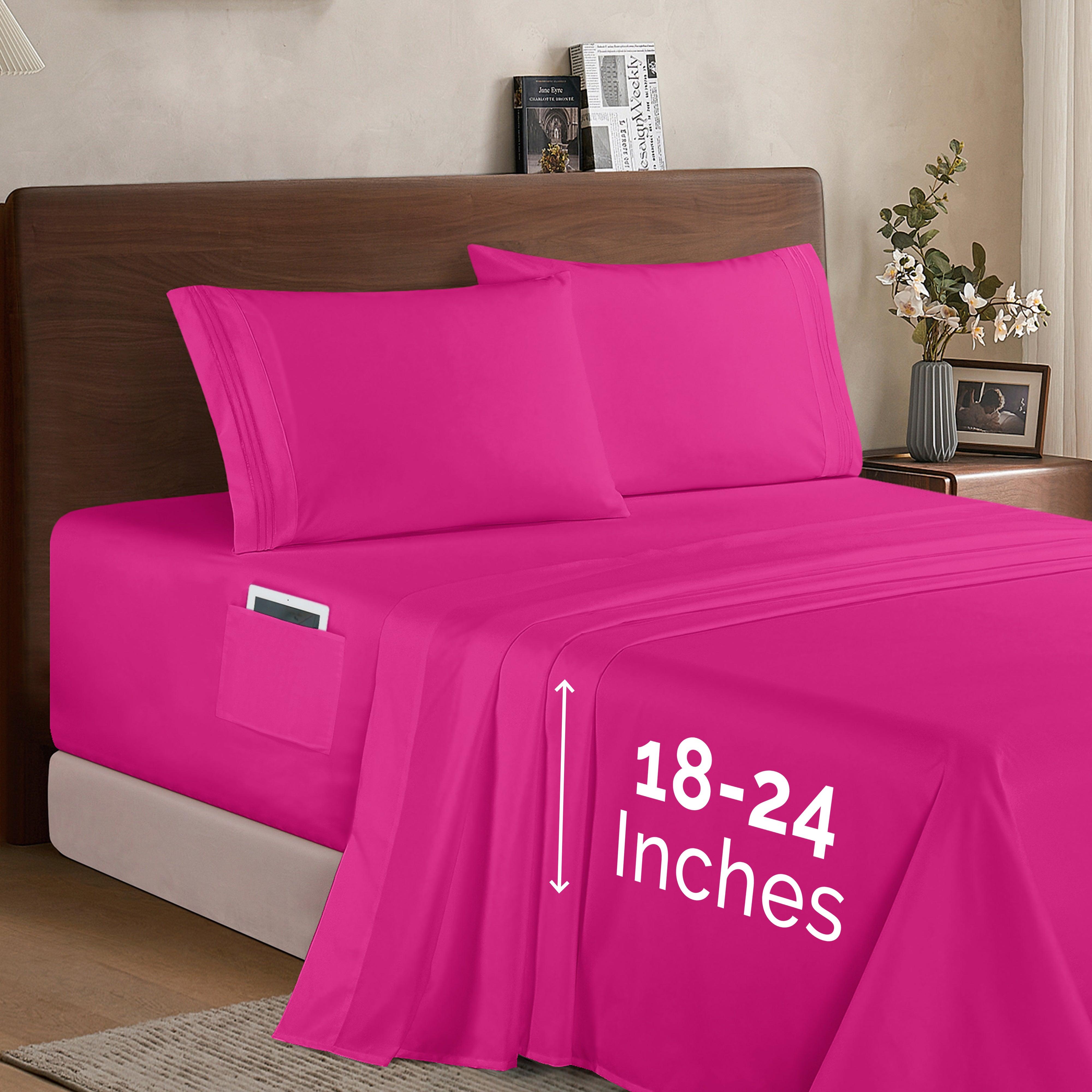 Everlaneas Extra deep 18-24 Inch Pocket 3 Line Embroidery, 4-Piece Sheet Set, Bright Shades