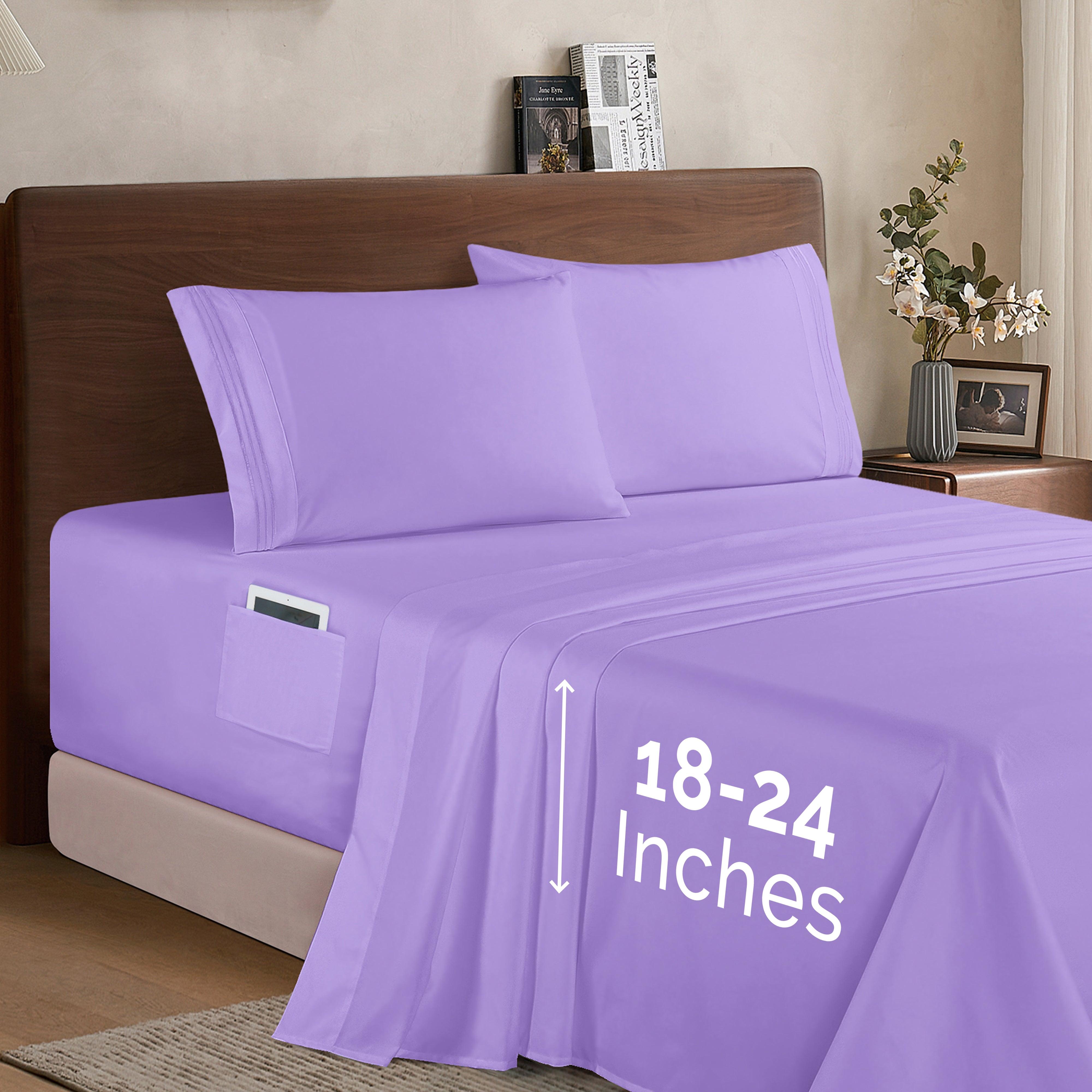 Everlaneas Extra deep 18-24 Inch Pocket 3 Line Embroidery, 4-Piece Sheet Set, Bright Shades