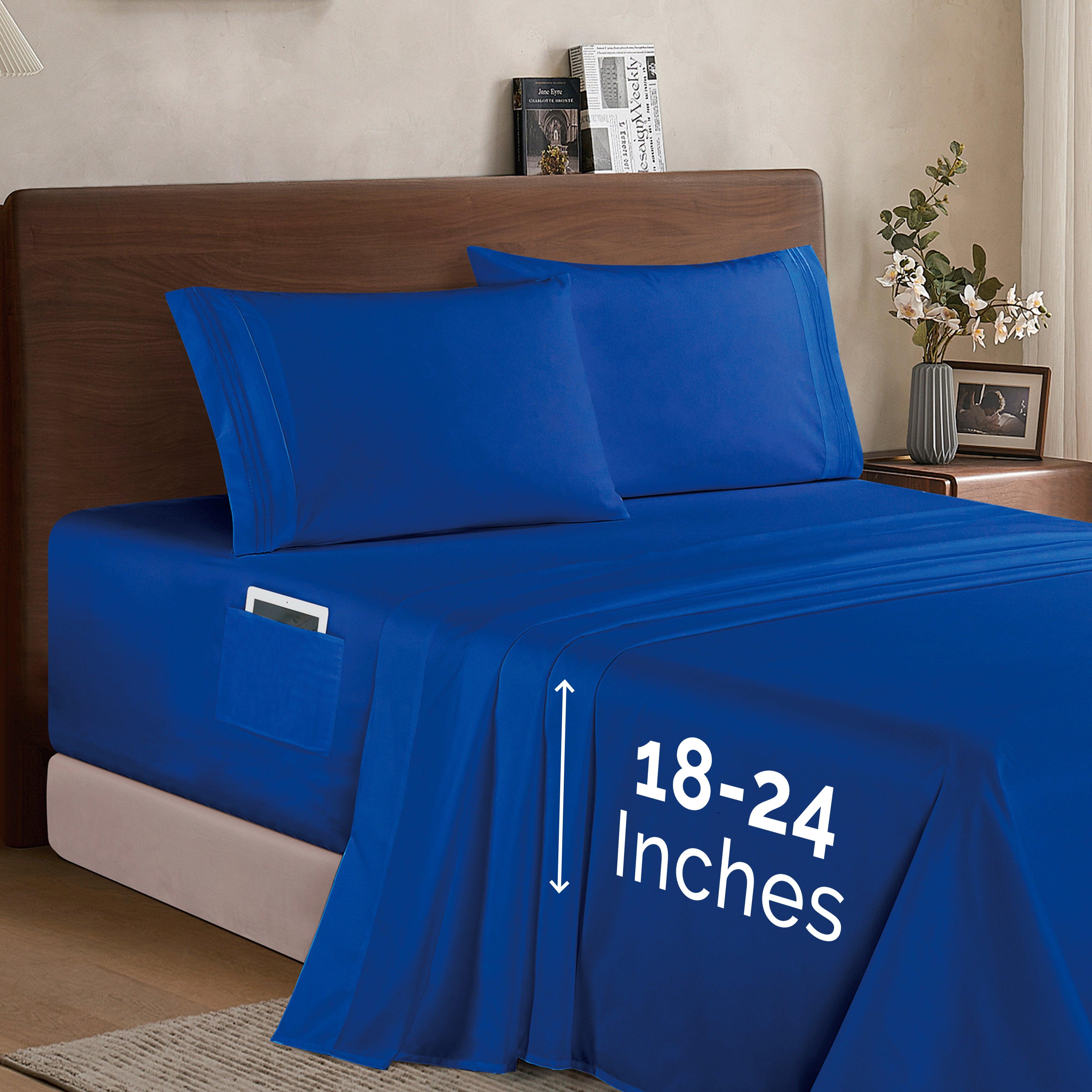 Everlaneas Extra deep 18-24 Inch Pocket 3 Line Embroidery, 4-Piece Sheet Set, Moody Shades