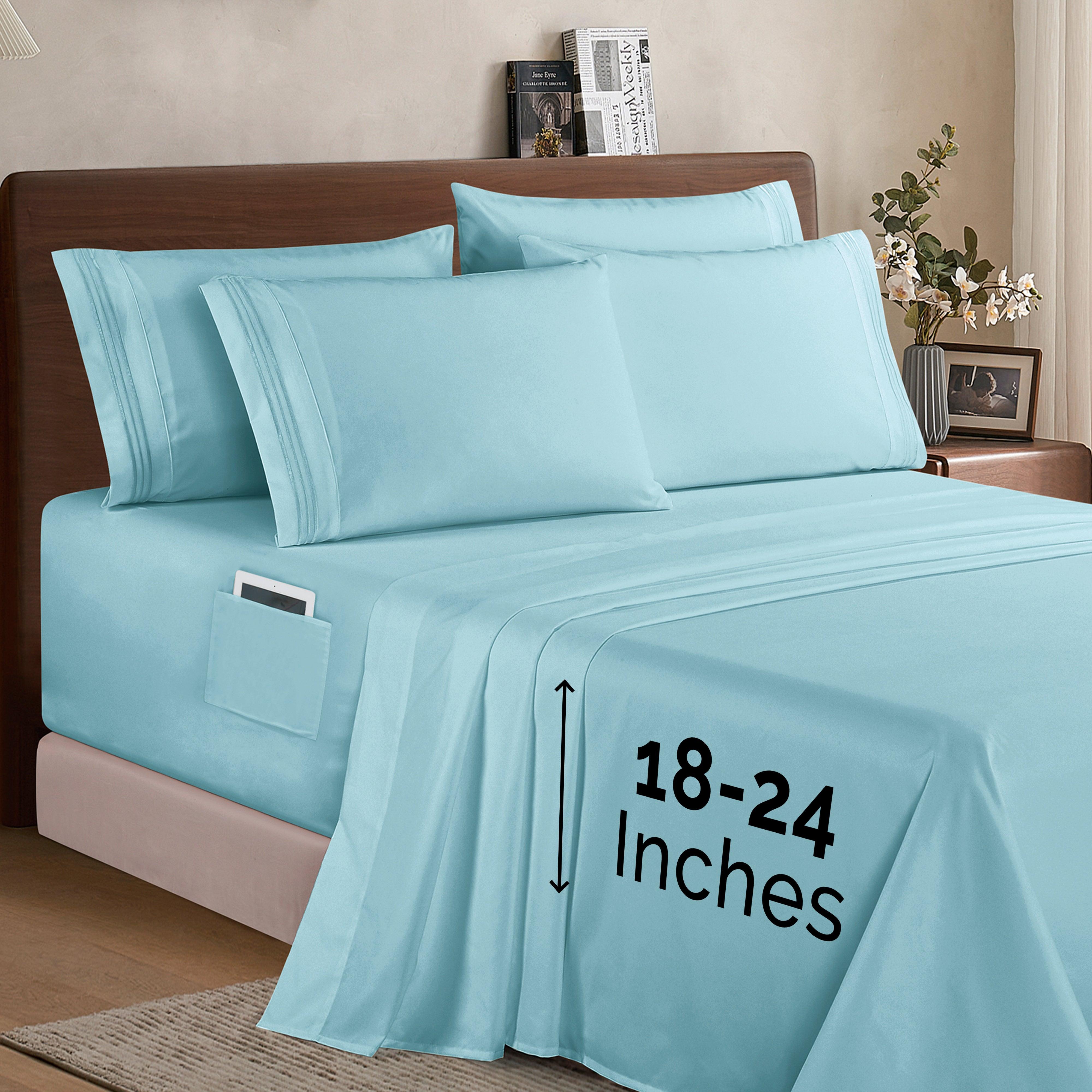 Everlaneas Extra deep 18-24 Inch Pocket 3 Line Embroidery, 6-Piece Sheet Set, Bright Shades