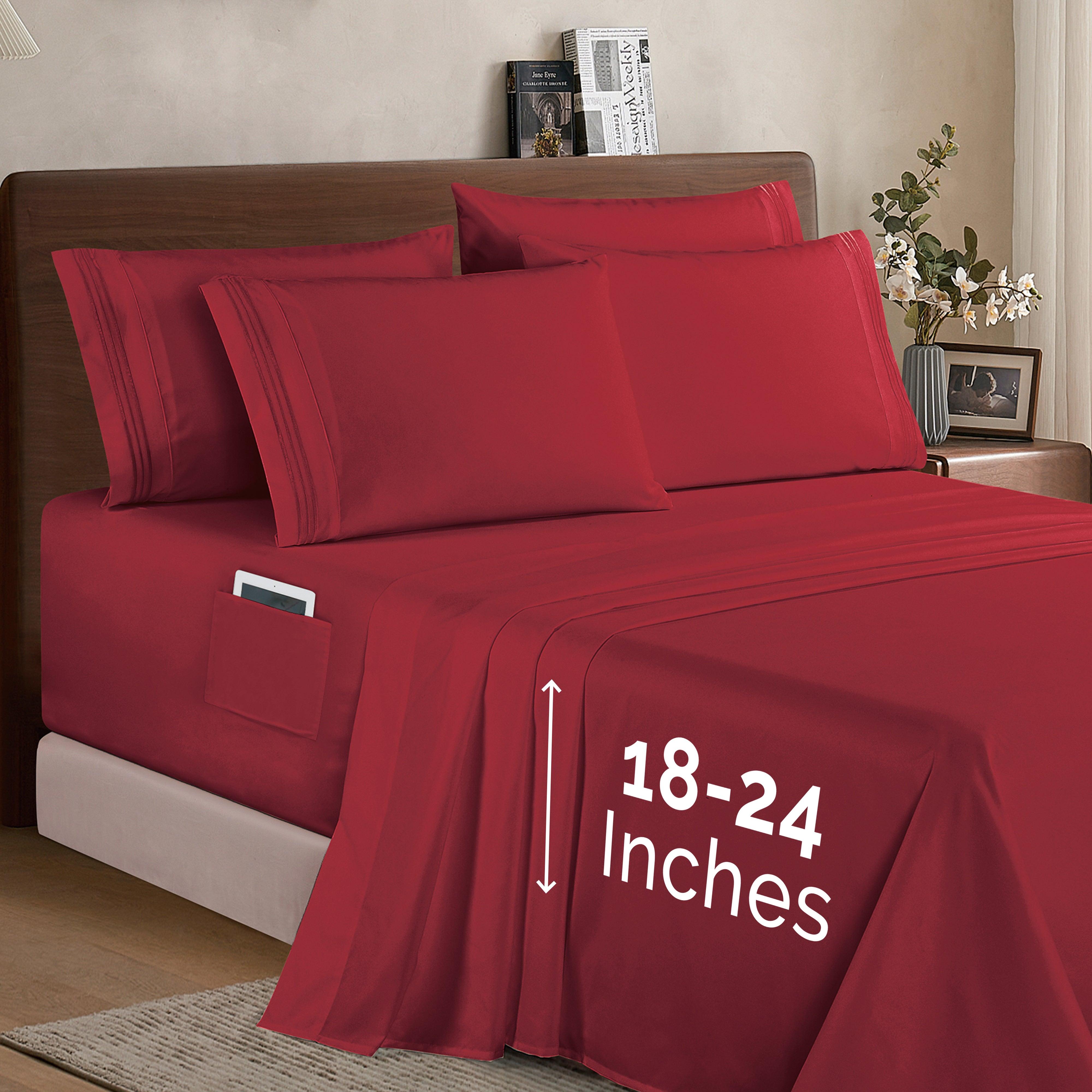 Everlaneas Extra deep 18-24 Inch Pocket 3 Line Embroidery, 6-Piece Sheet Set, Moody Shades