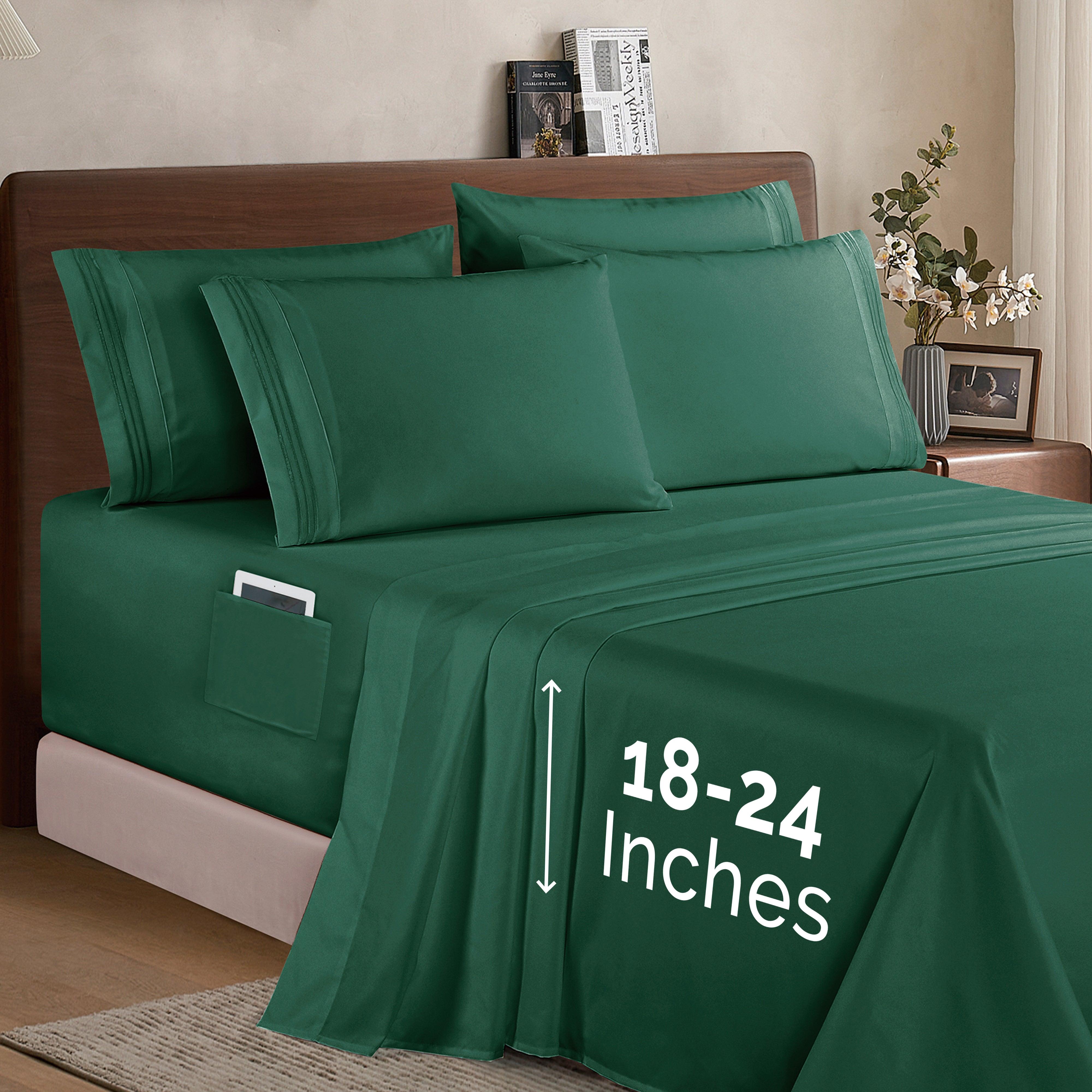 Everlaneas Extra deep 18-24 Inch Pocket 3 Line Embroidery, 6-Piece Sheet Set, Moody Shades