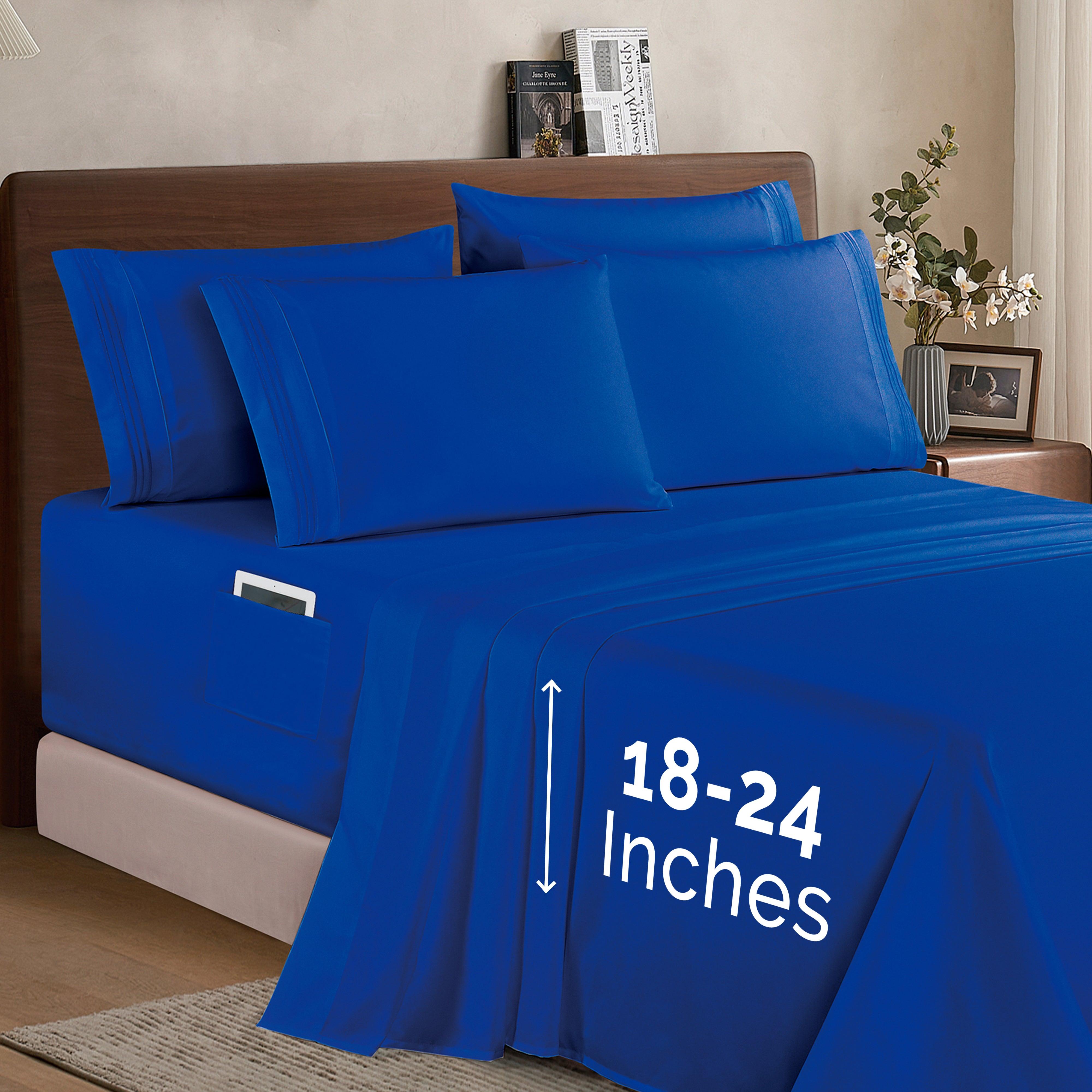 Everlaneas Extra deep 18-24 Inch Pocket 3 Line Embroidery, 6-Piece Sheet Set, Moody Shades