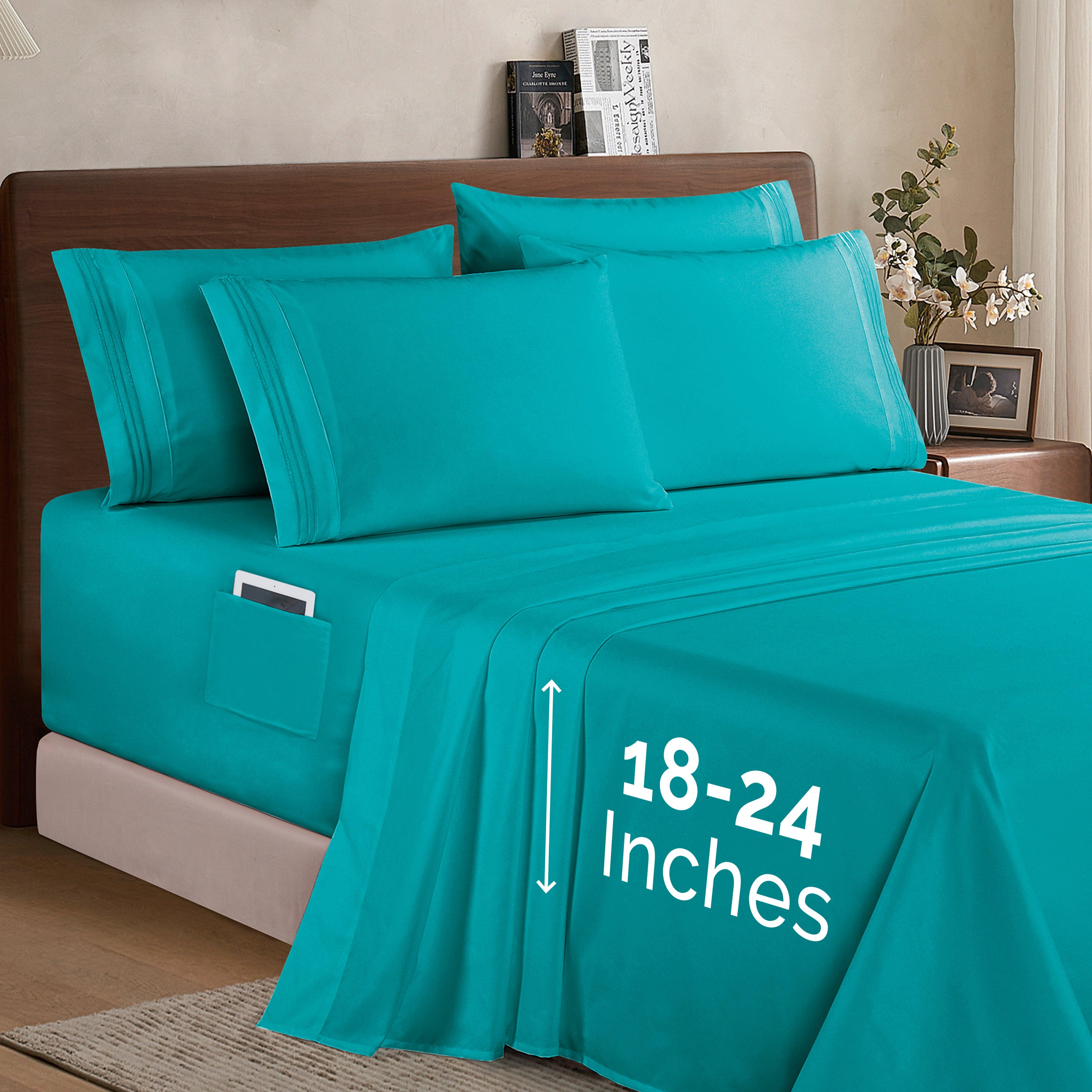 Everlaneas Extra deep 18-24 Inch Pocket 3 Line Embroidery, 6-Piece Sheet Set, Moody Shades