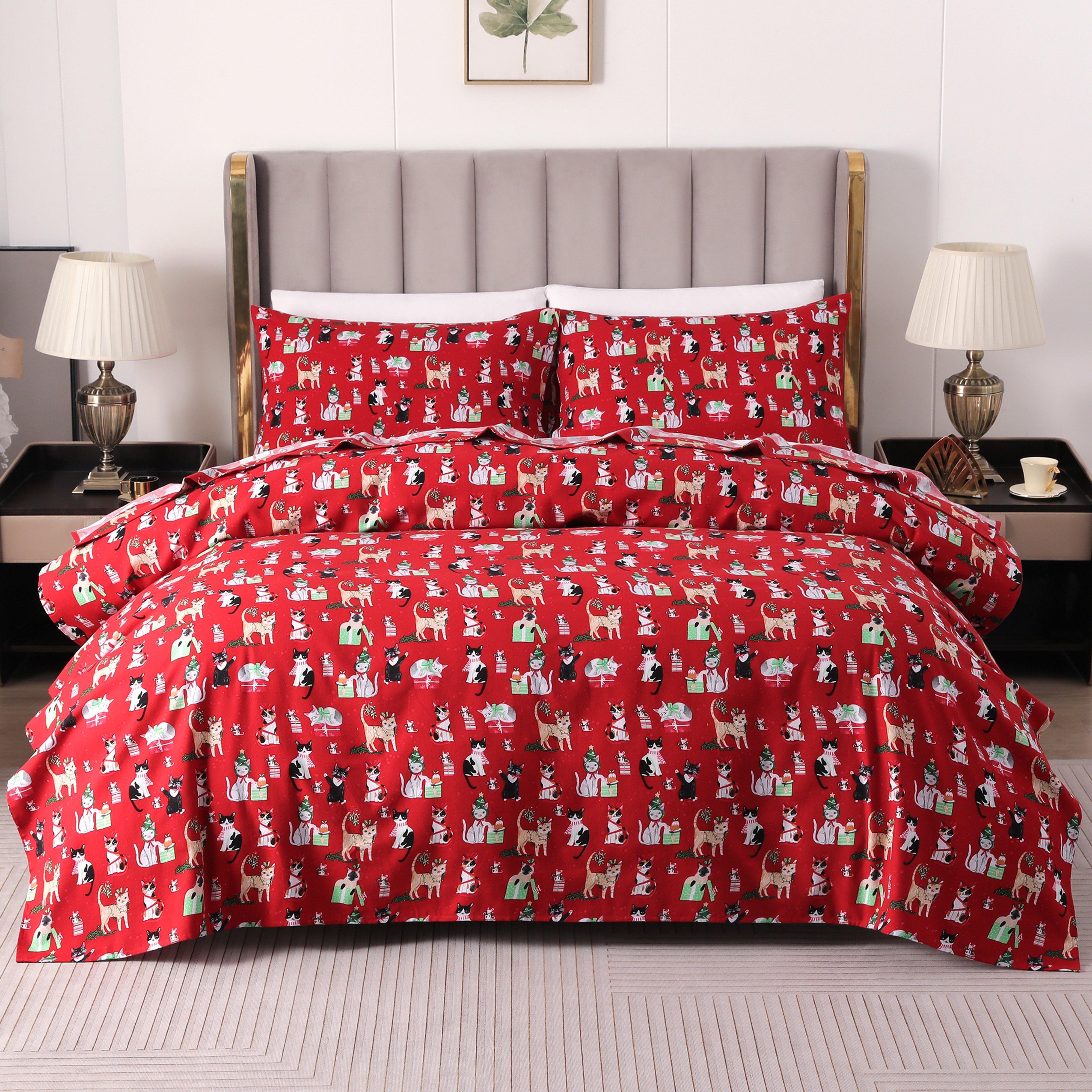 Everlaneas 4-Piece Holiday Cotton Flannel Sheet Set - 100% Turkish Cotton