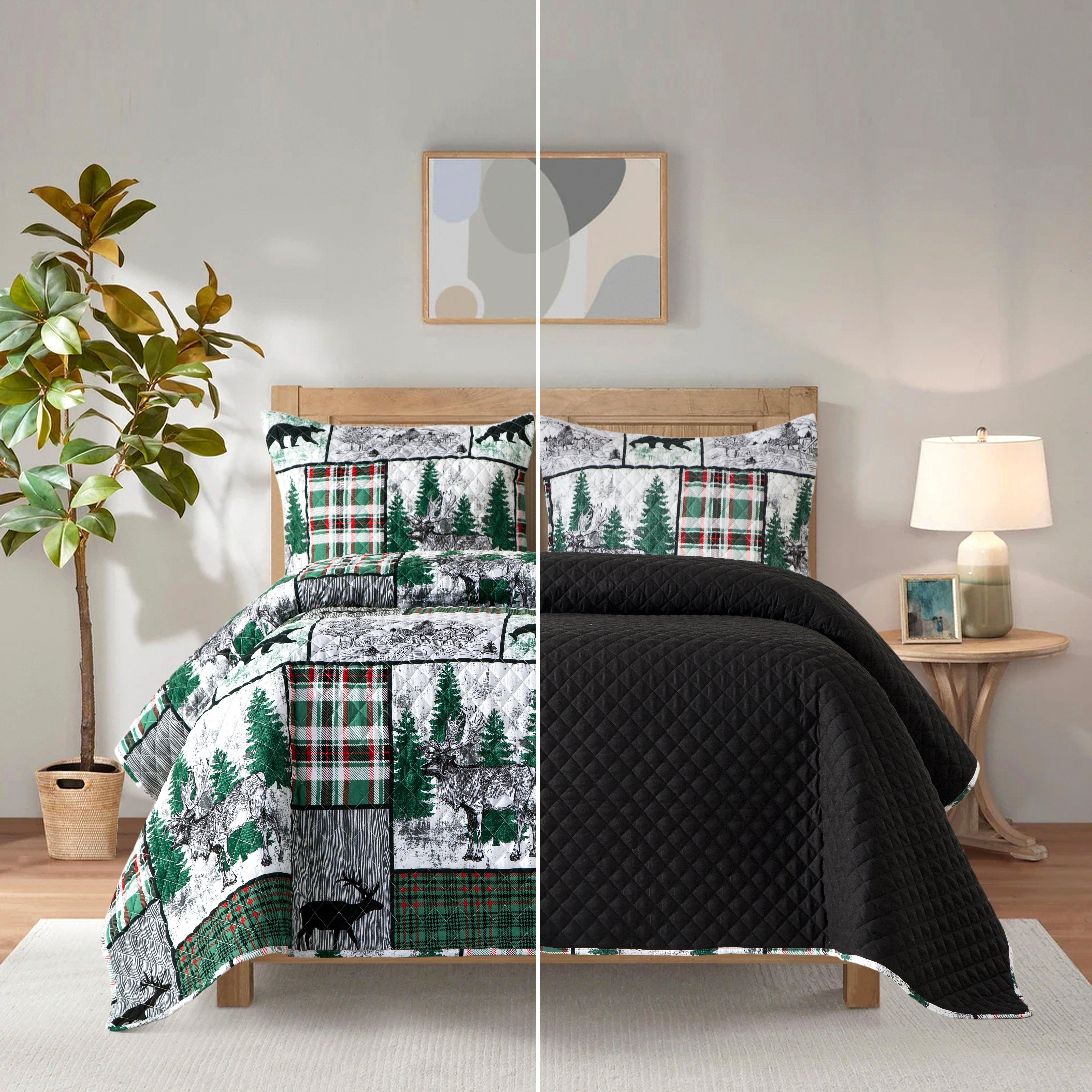 Everlaneas 3-Piece Patch Plaid Quilted Reversible Bedspread Coverlet Set