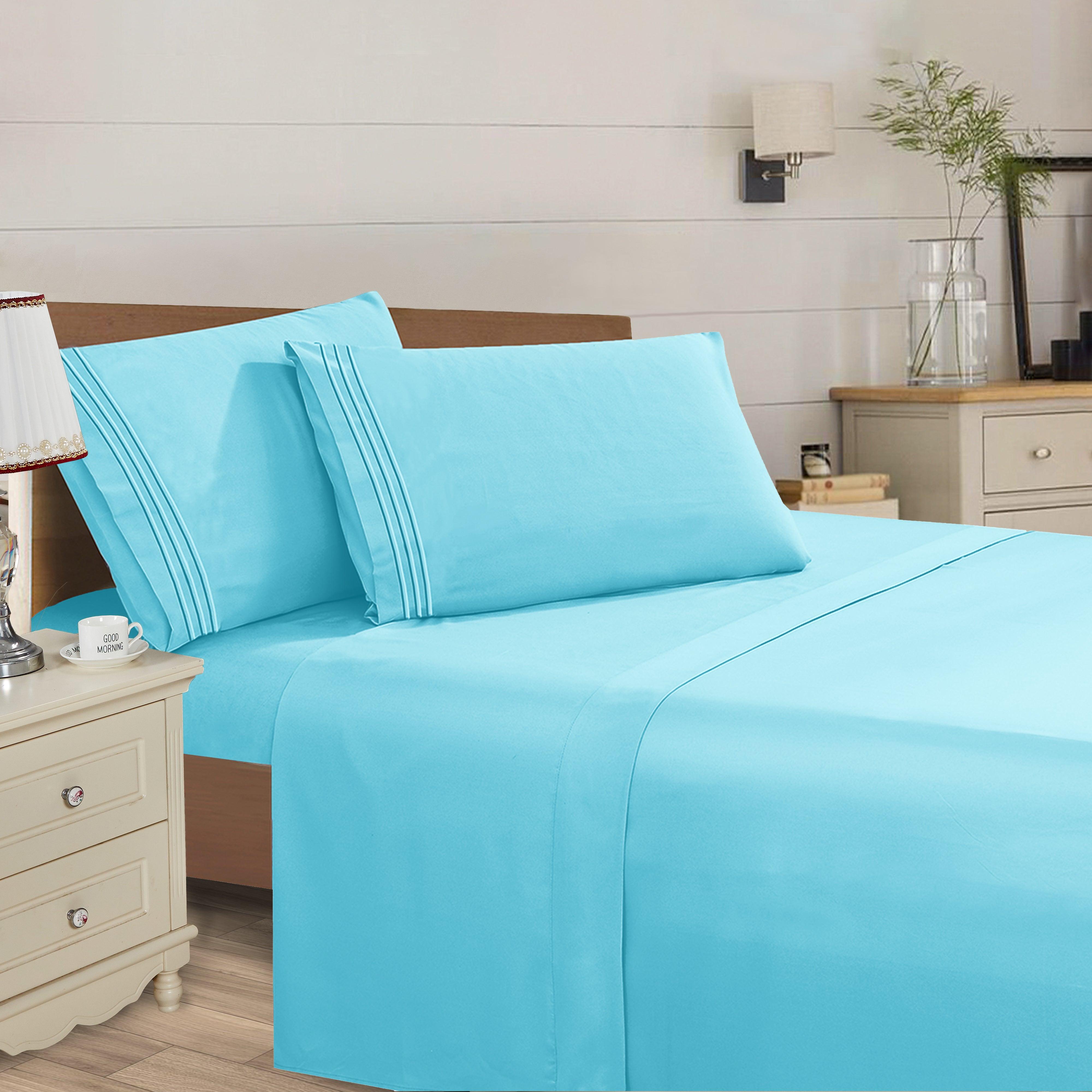 Everlaneas Essential Solid 3 Line Embroidery - Soft as a Hotel Premium Quality, 4-Piece Sheet Set, Bright Shades