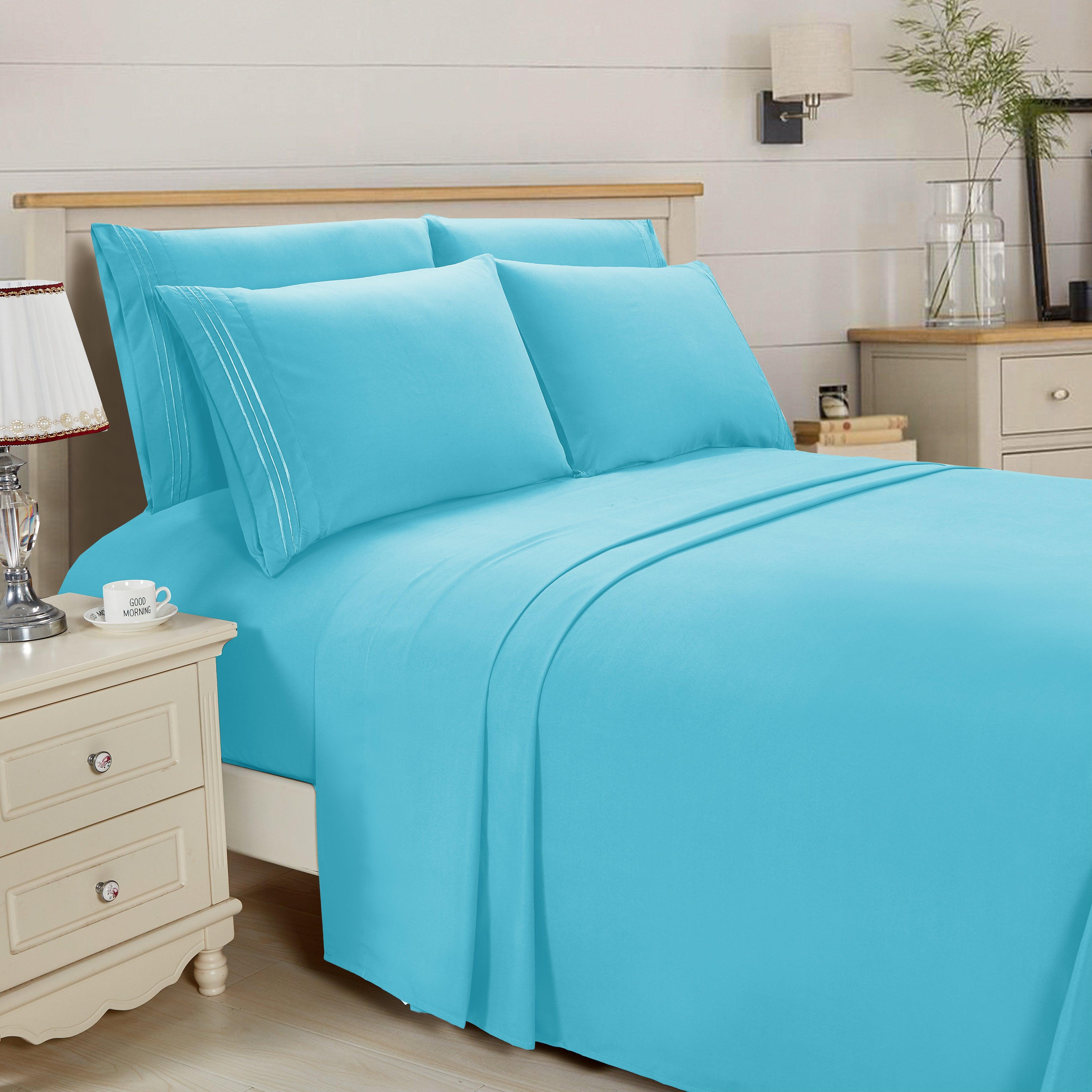 Everlaneas Essential 6-Piece 3-Line Embroidery Sheet Set, Soft as a Hotel Premium Quality, Bright Shades