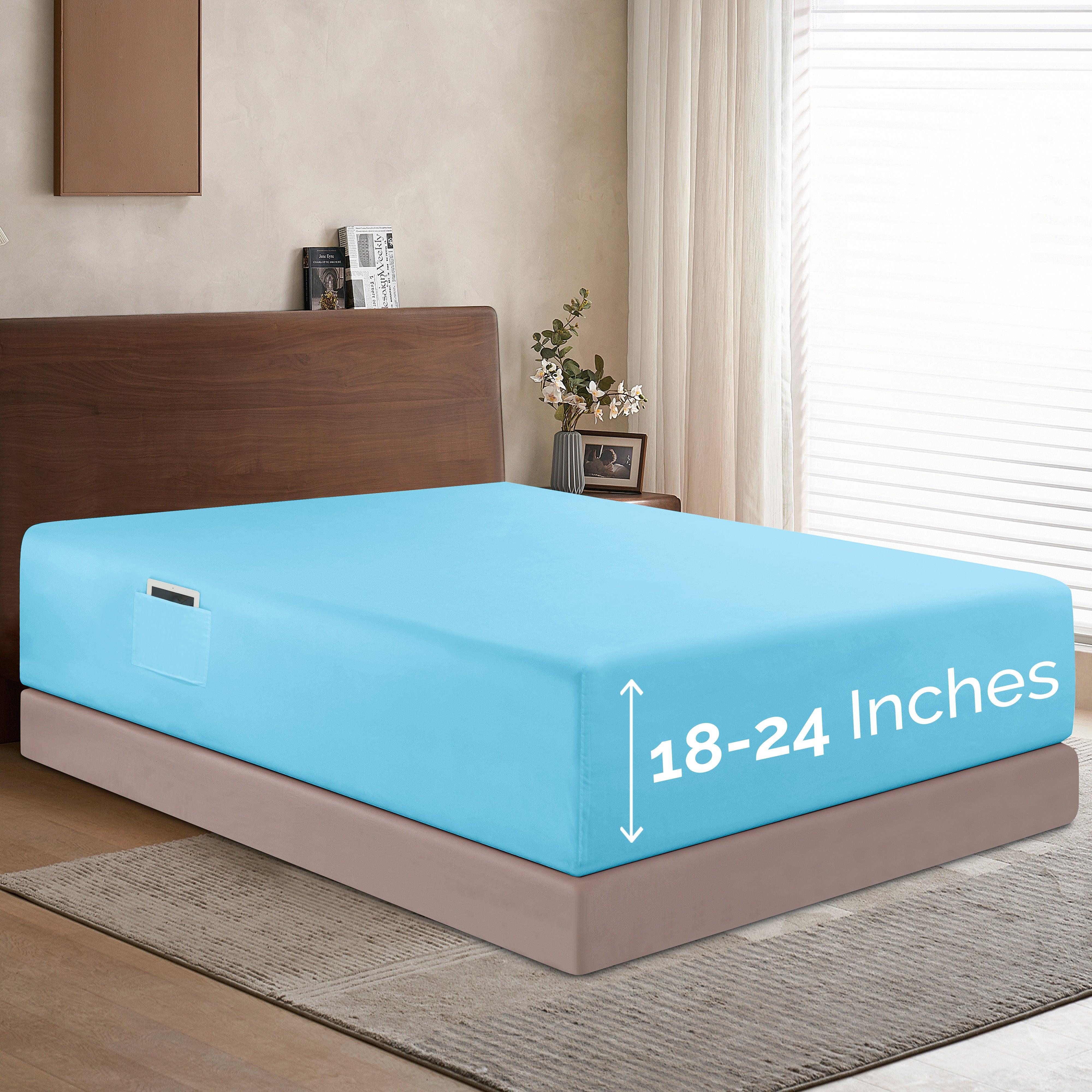 Everlaneas Extra Deep Pocket 18"-24" Single Fitted Sheet for High Mattress, Bright Shades