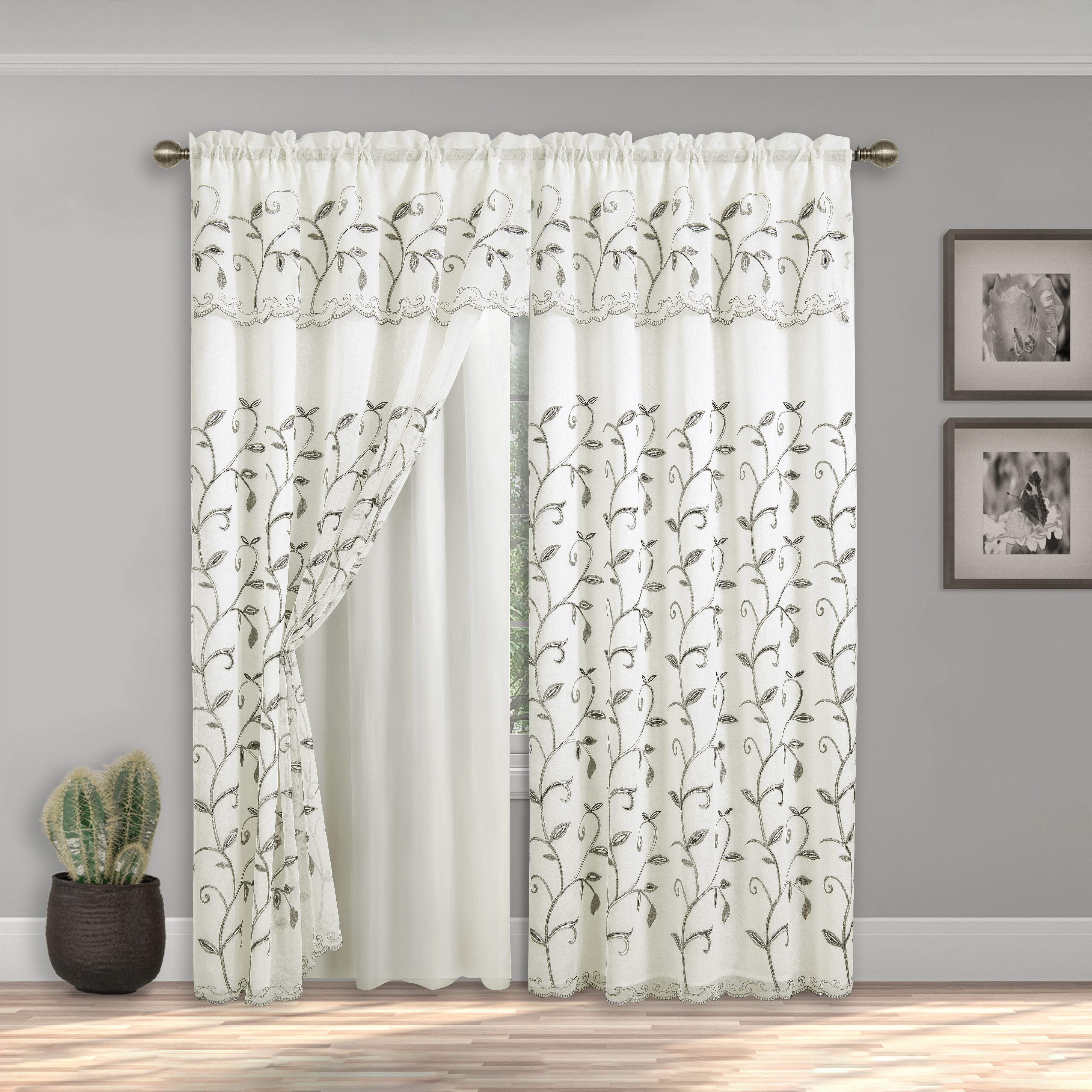 Everlaneas Set of 2 Lucia Curtain Panels - Attached Valance - 54" W x 84" L
