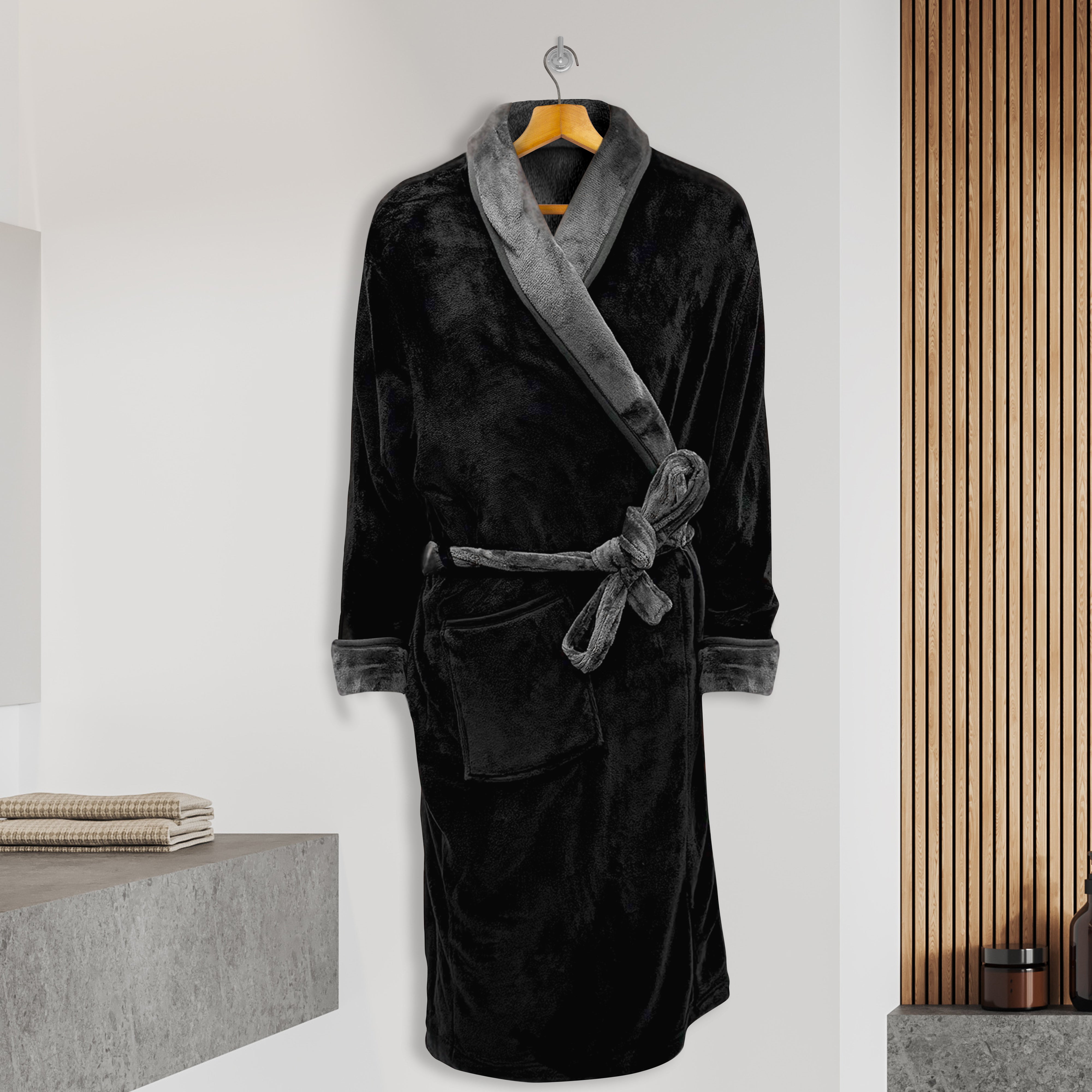 Everlaneas Men Shawl Collar Velvet Fleece Long Bathrobe