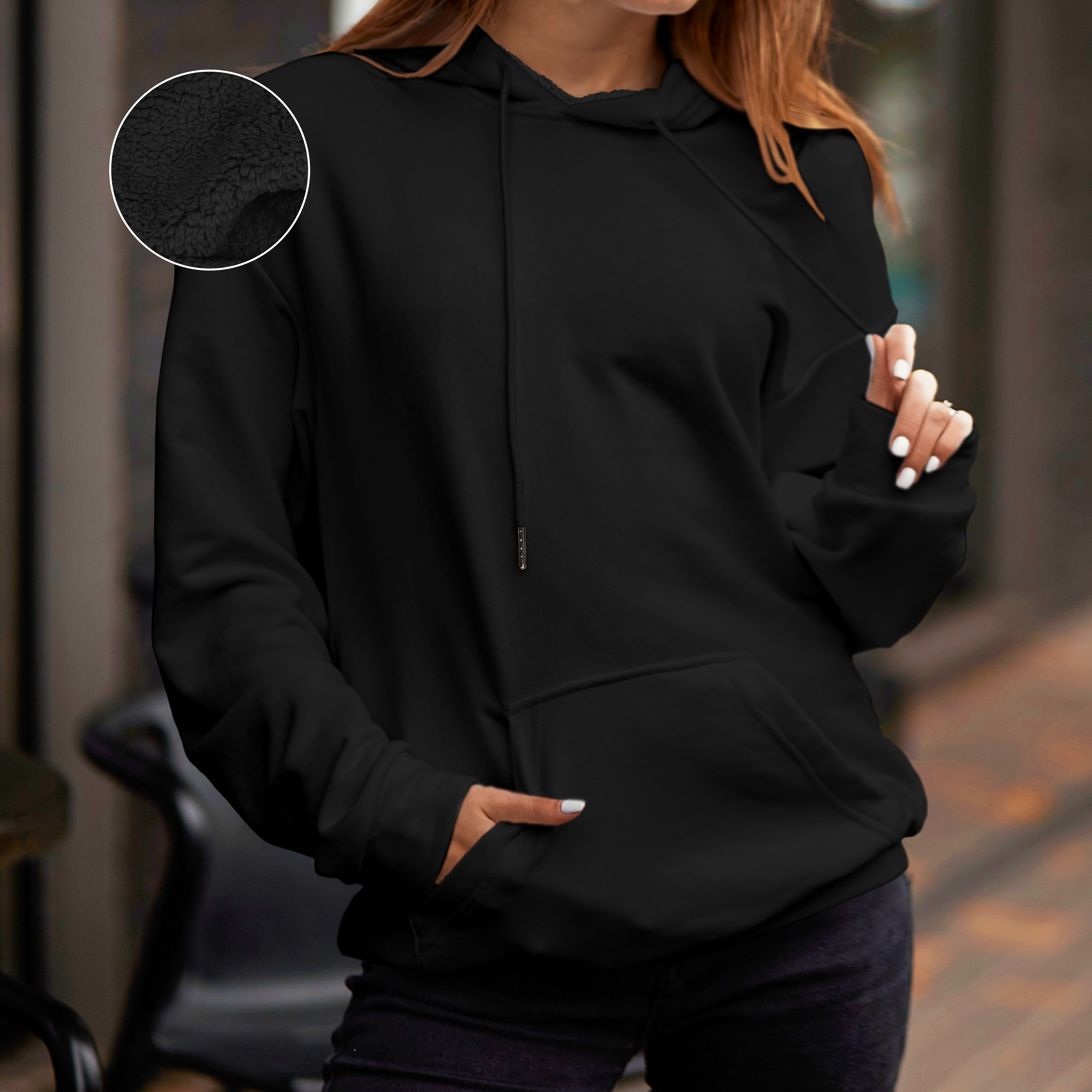 Everlaneas Women Casual Sherpa-Lined Cotton Hoodie