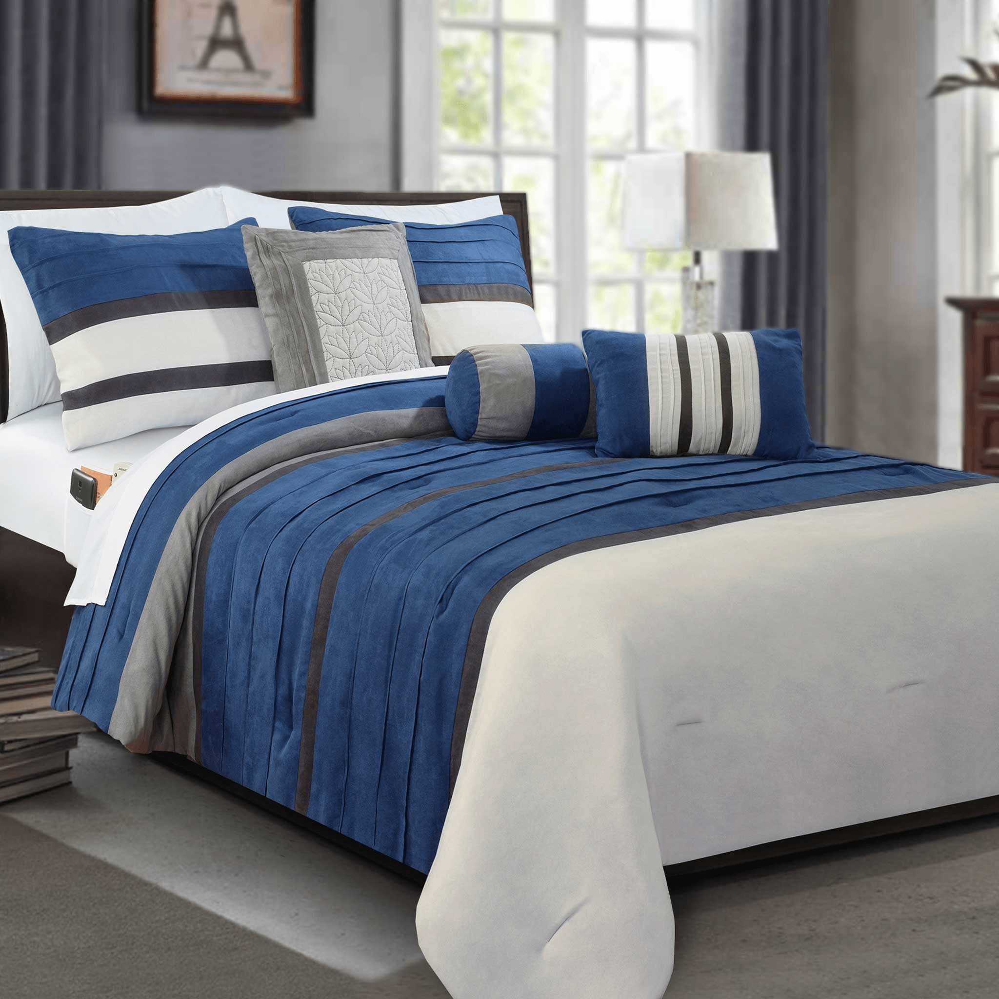 Everlaneas 12-Piece Cirena Micro suede Comforter Set, Includes 6-Piece Sheet Set with Double Sided Storage Pockets