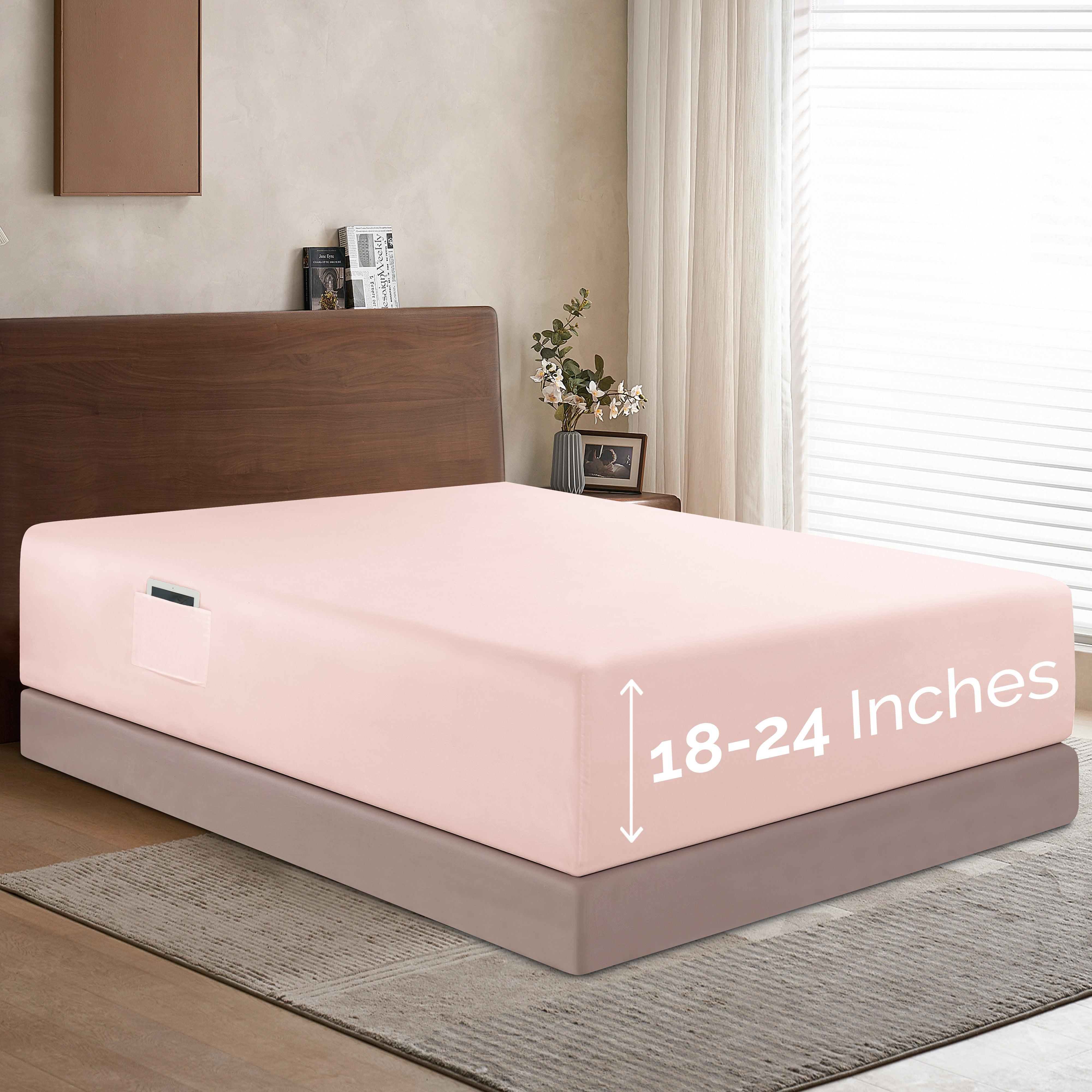 Everlaneas Extra Deep Pocket 18"-24" Single Fitted Sheet for High Mattress, Bright Shades