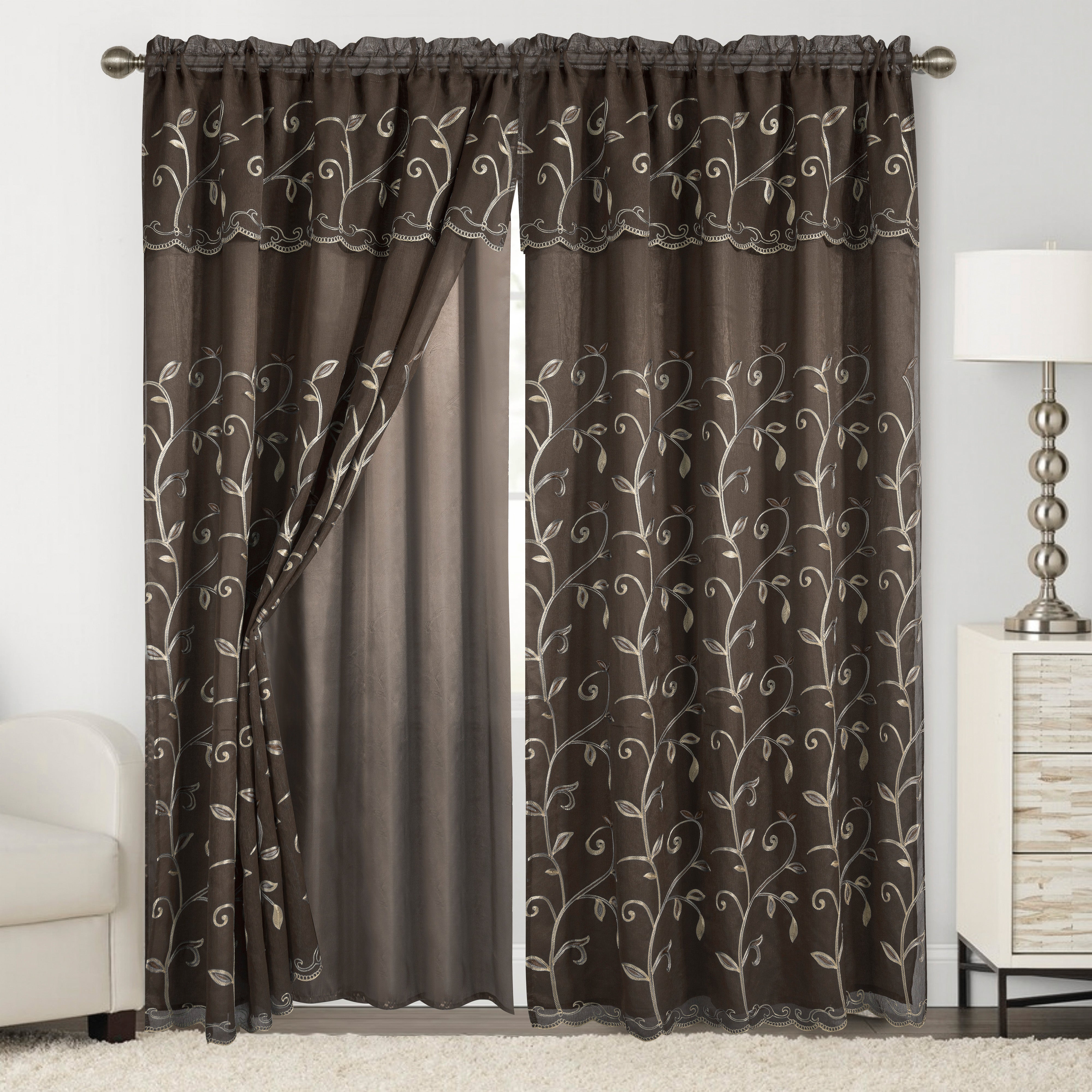 Everlaneas Set of 2 Lucia Curtain Panels - Attached Valance - 54" W x 84" L