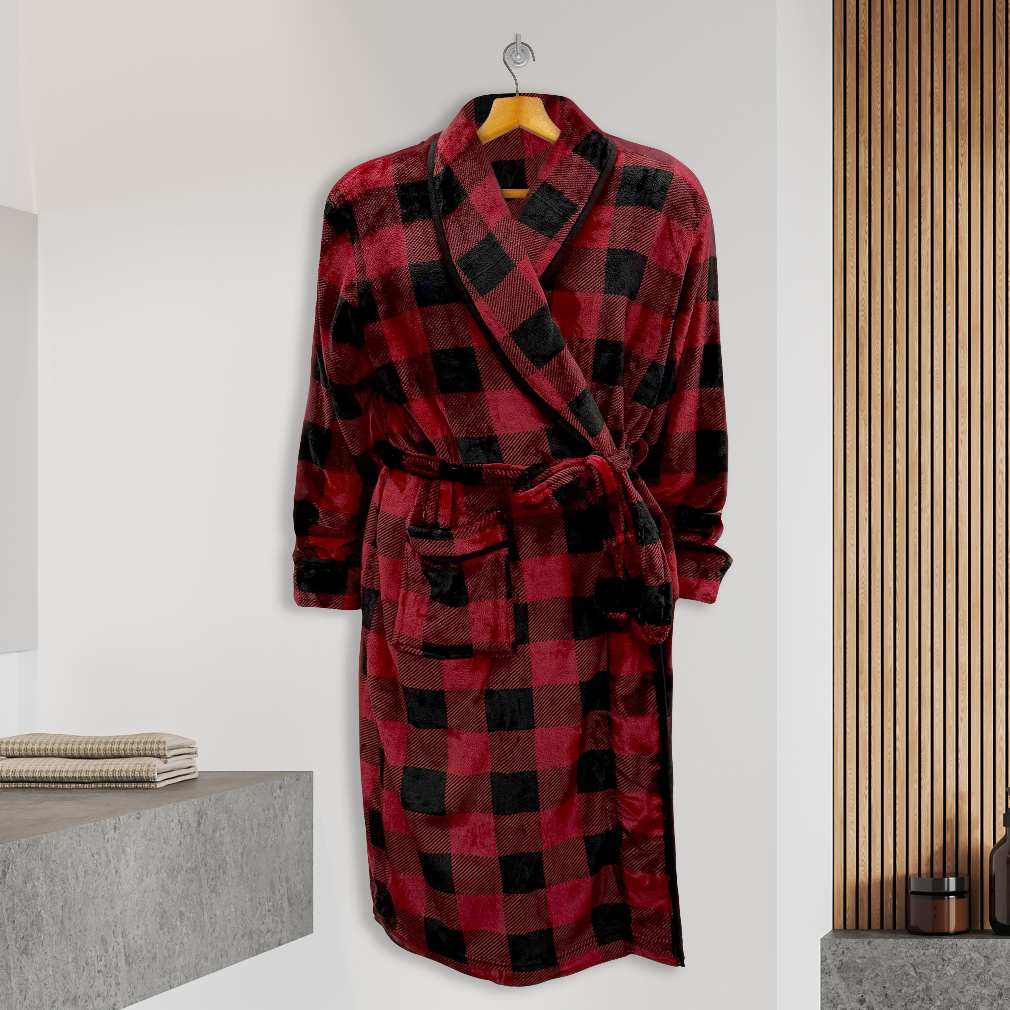 Everlaneas Men Shawl Collar Velvet Fleece Long Bathrobe