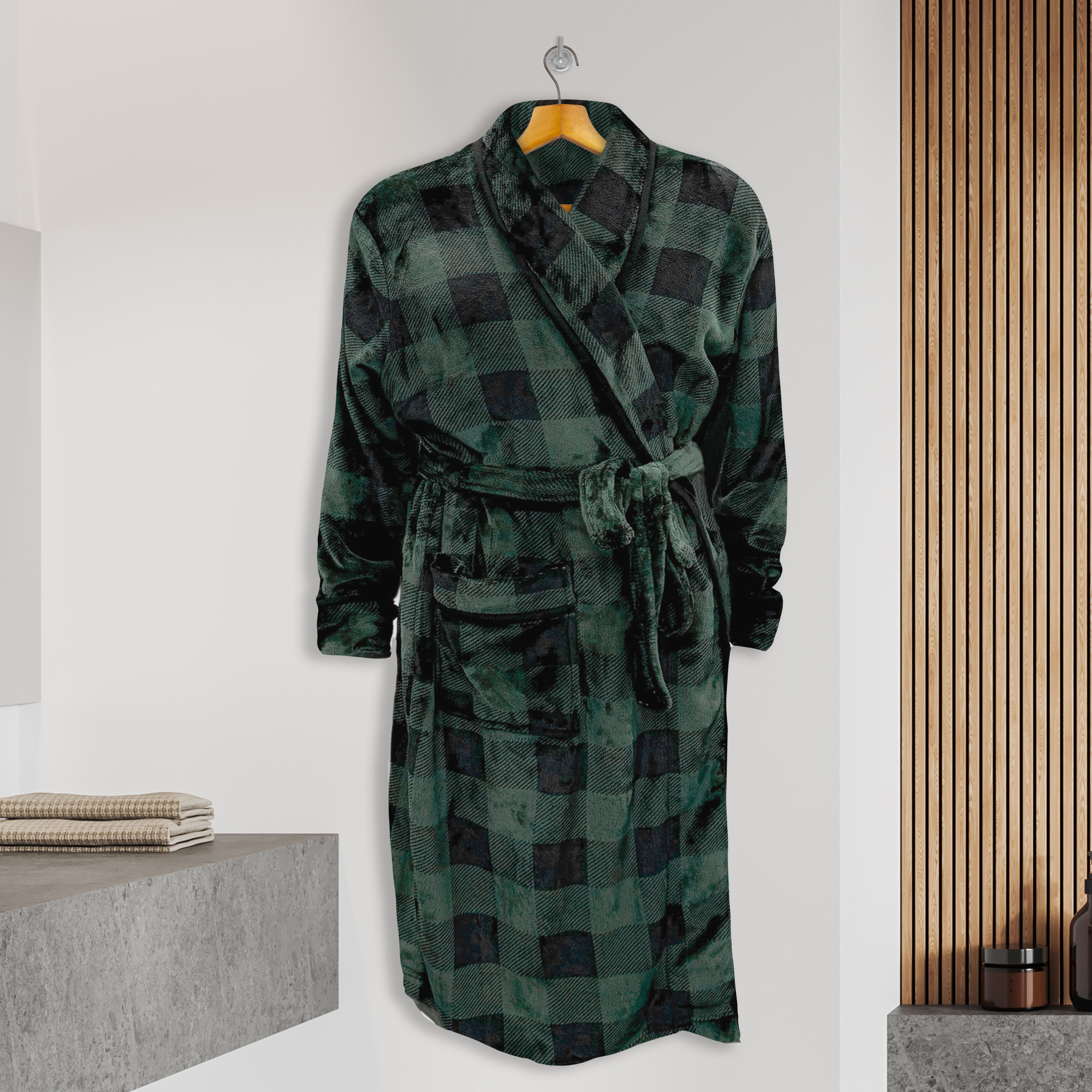 Everlaneas Men Shawl Collar Velvet Fleece Long Bathrobe