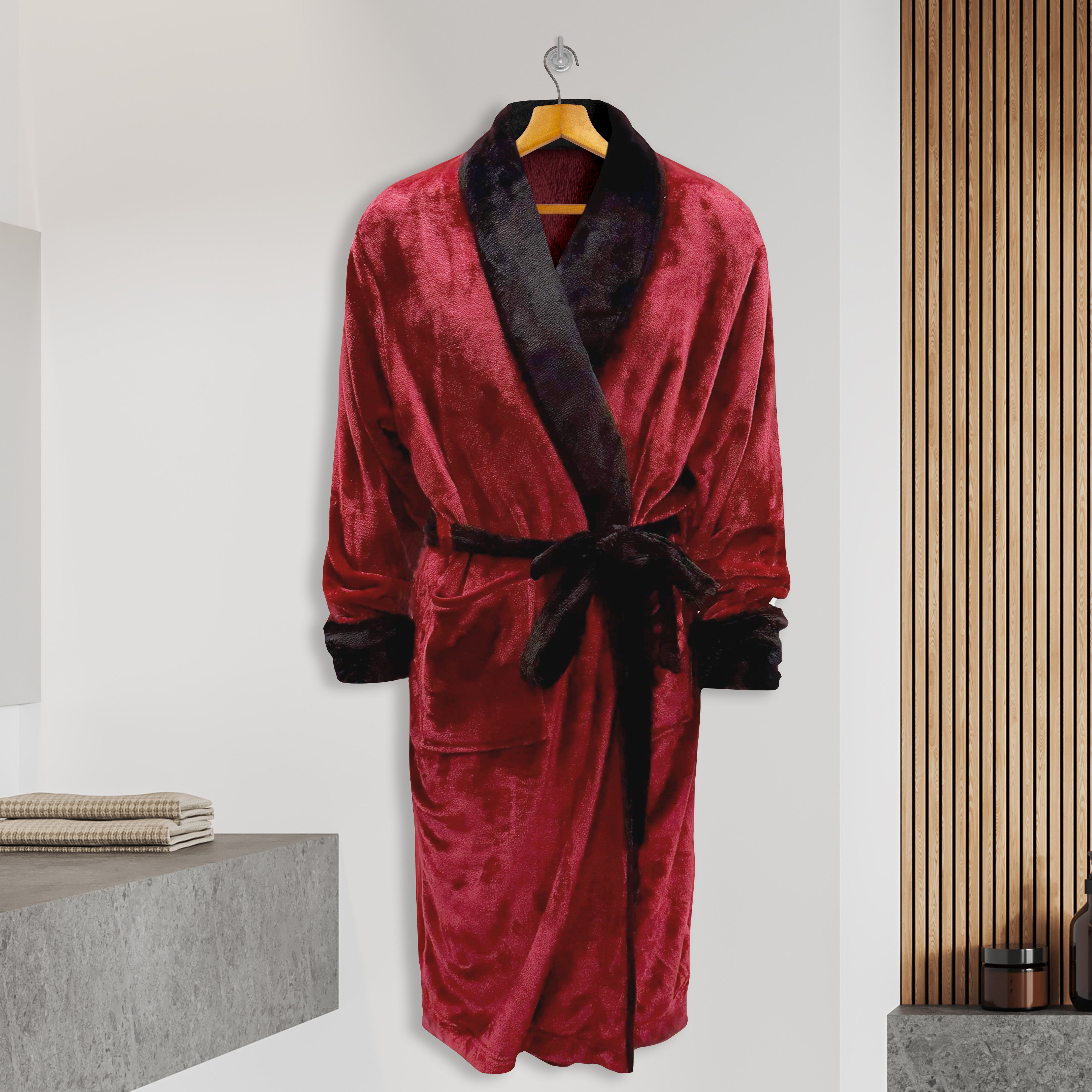 Everlaneas Men Shawl Collar Velvet Fleece Long Bathrobe