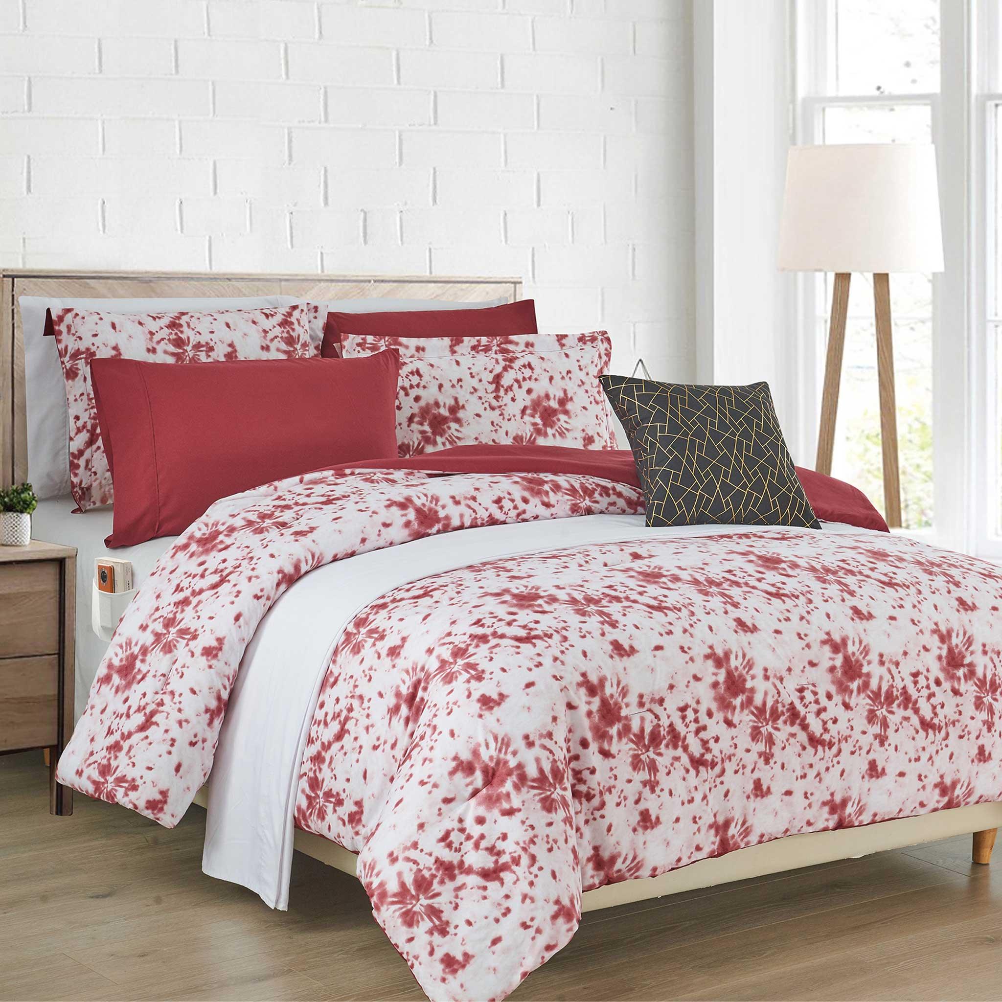 Everlaneas 10-Piece Tie-Dye Comforter Set, Includes 6-Piece Sheet Set with Double Sided Storage Pockets