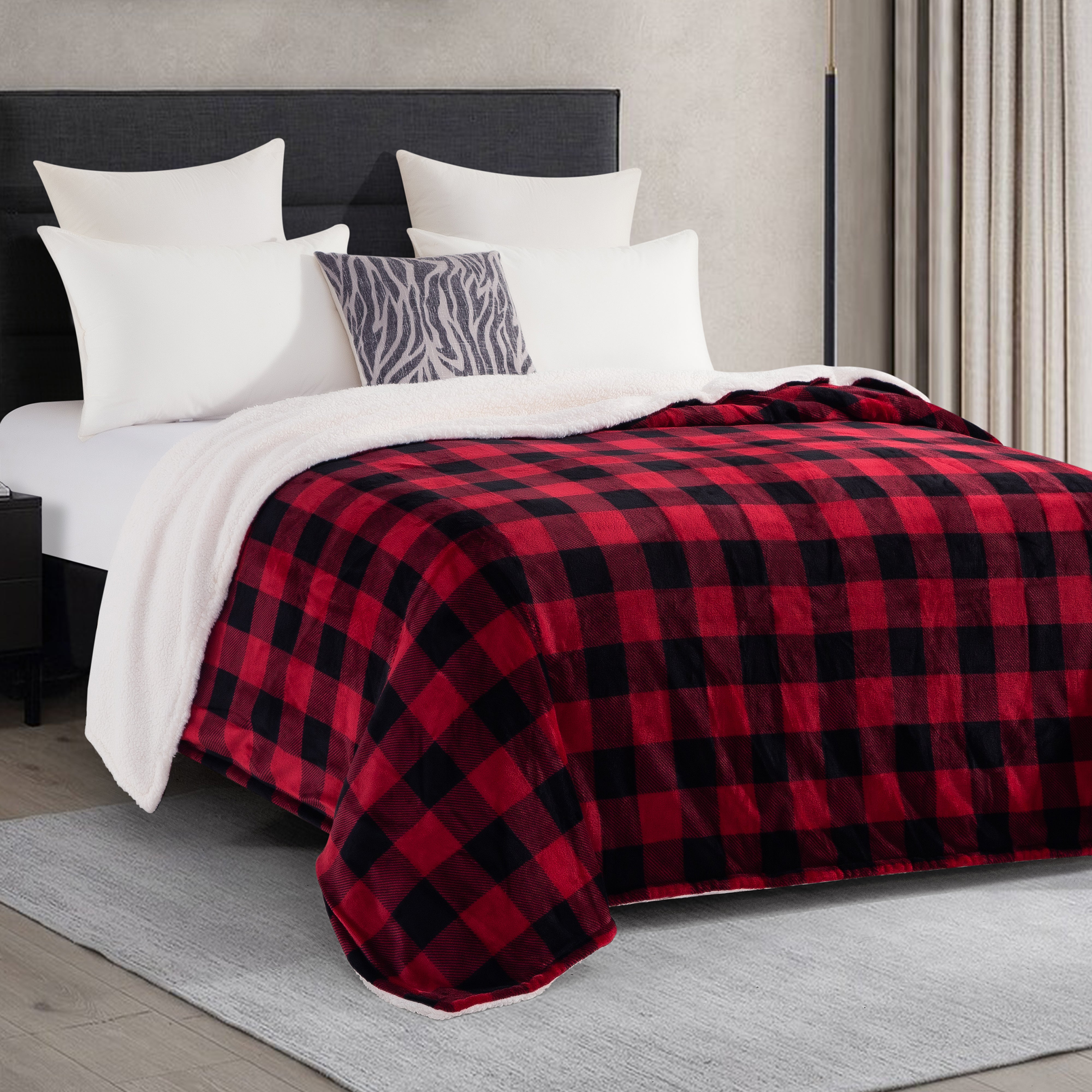 Everlaneas Buffalo Plaid Flannel Fleece Sherpa Throw Blanket