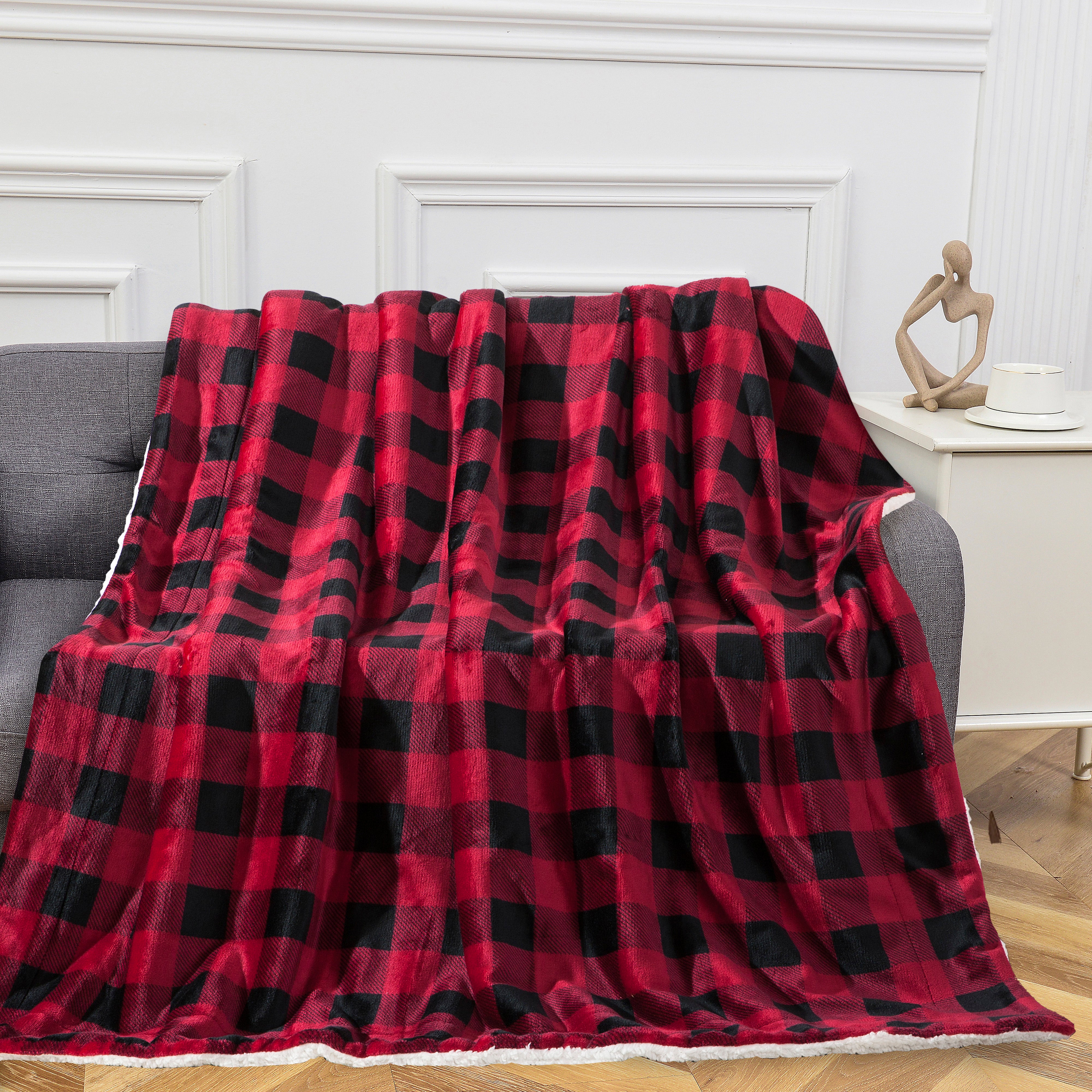 Everlaneas Buffalo Plaid Flannel Fleece Sherpa Throw Blanket