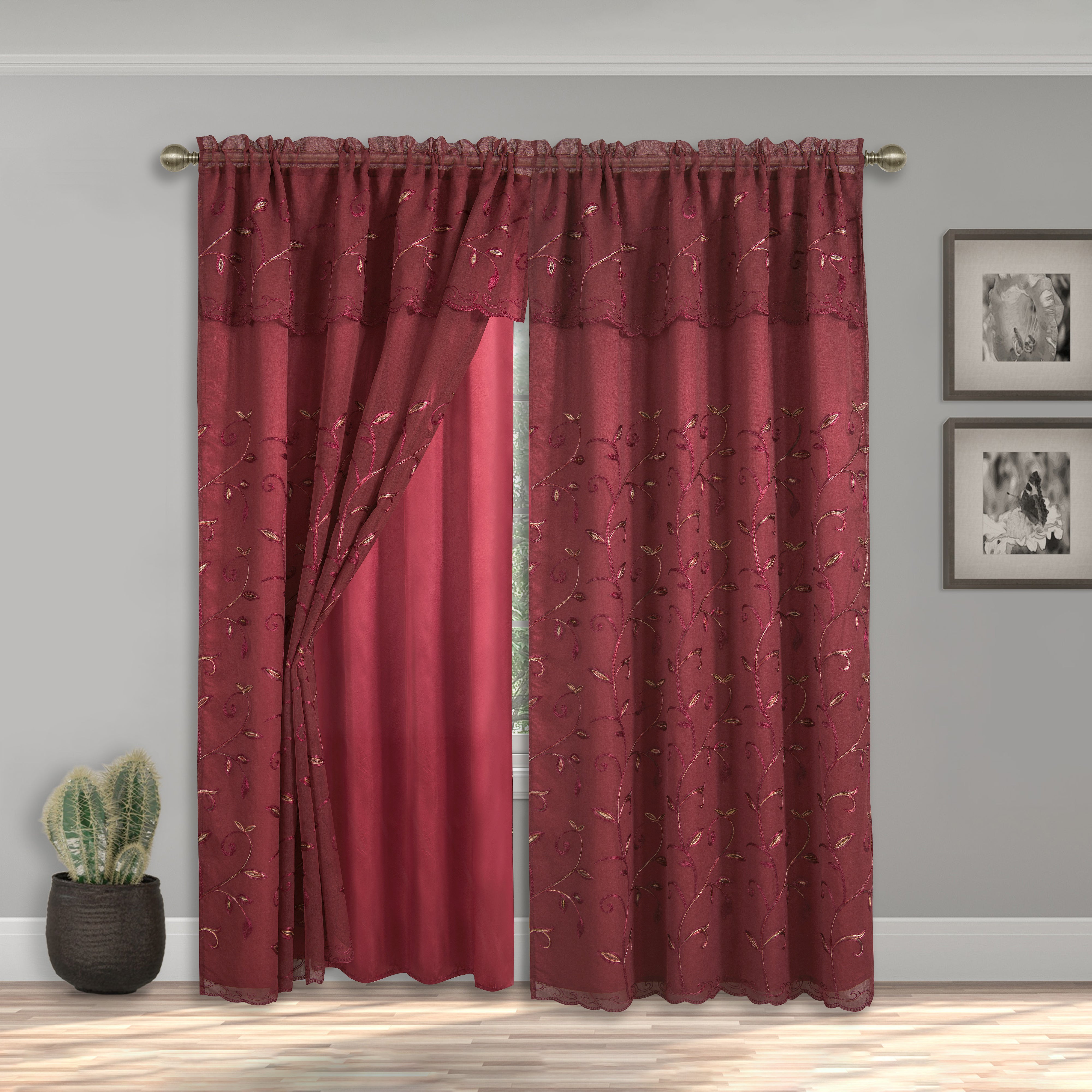 Everlaneas Set of 2 Lucia Curtain Panels - Attached Valance - 54" W x 84" L