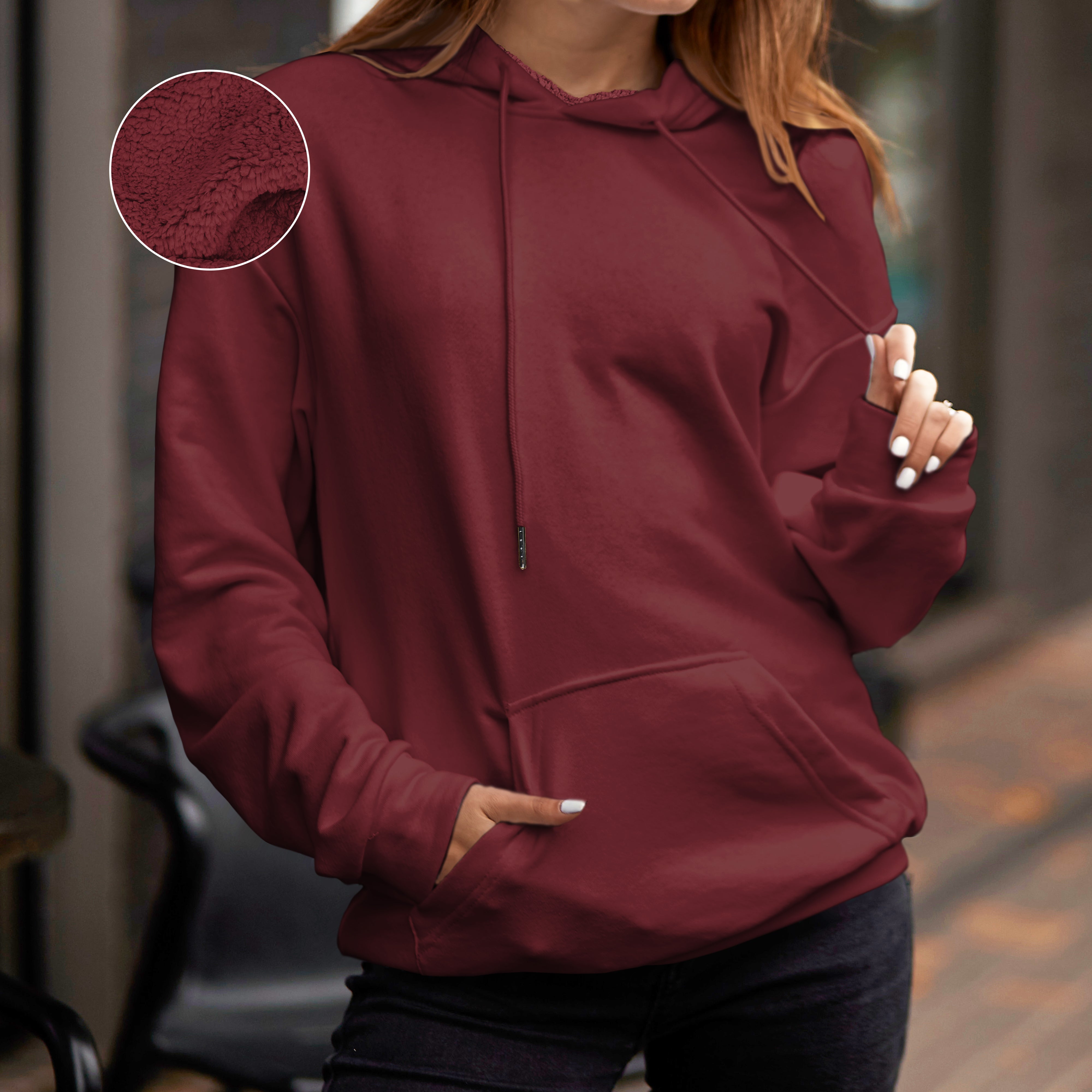 Everlaneas Women Casual Sherpa-Lined Cotton Hoodie