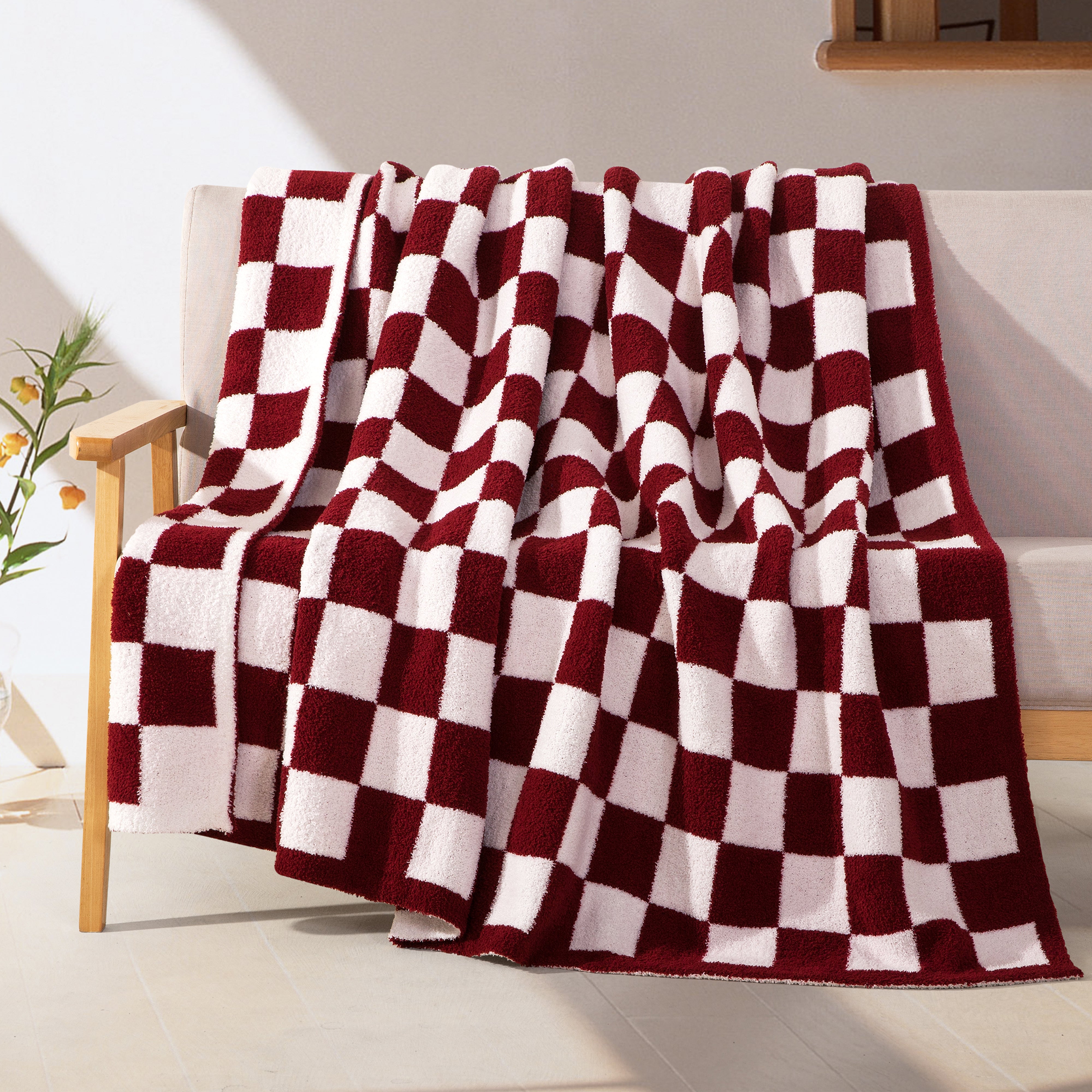 Everlaneas 50" x 70"  Ultra Soft Checkered Knitted Throw Blanket