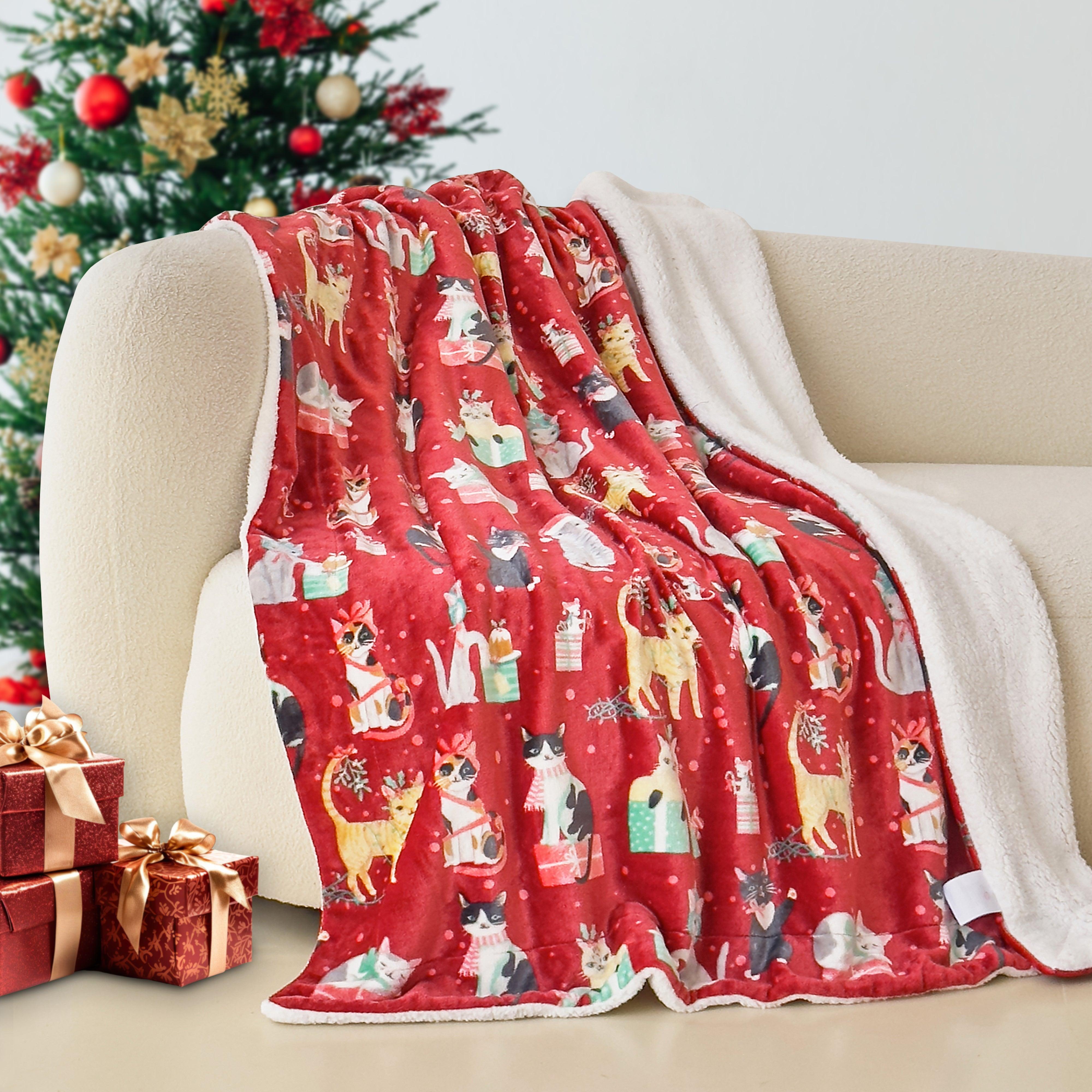 Everlaneas Christmas Sherpa Throw with Flannel Fleece - 50 x 60 inches