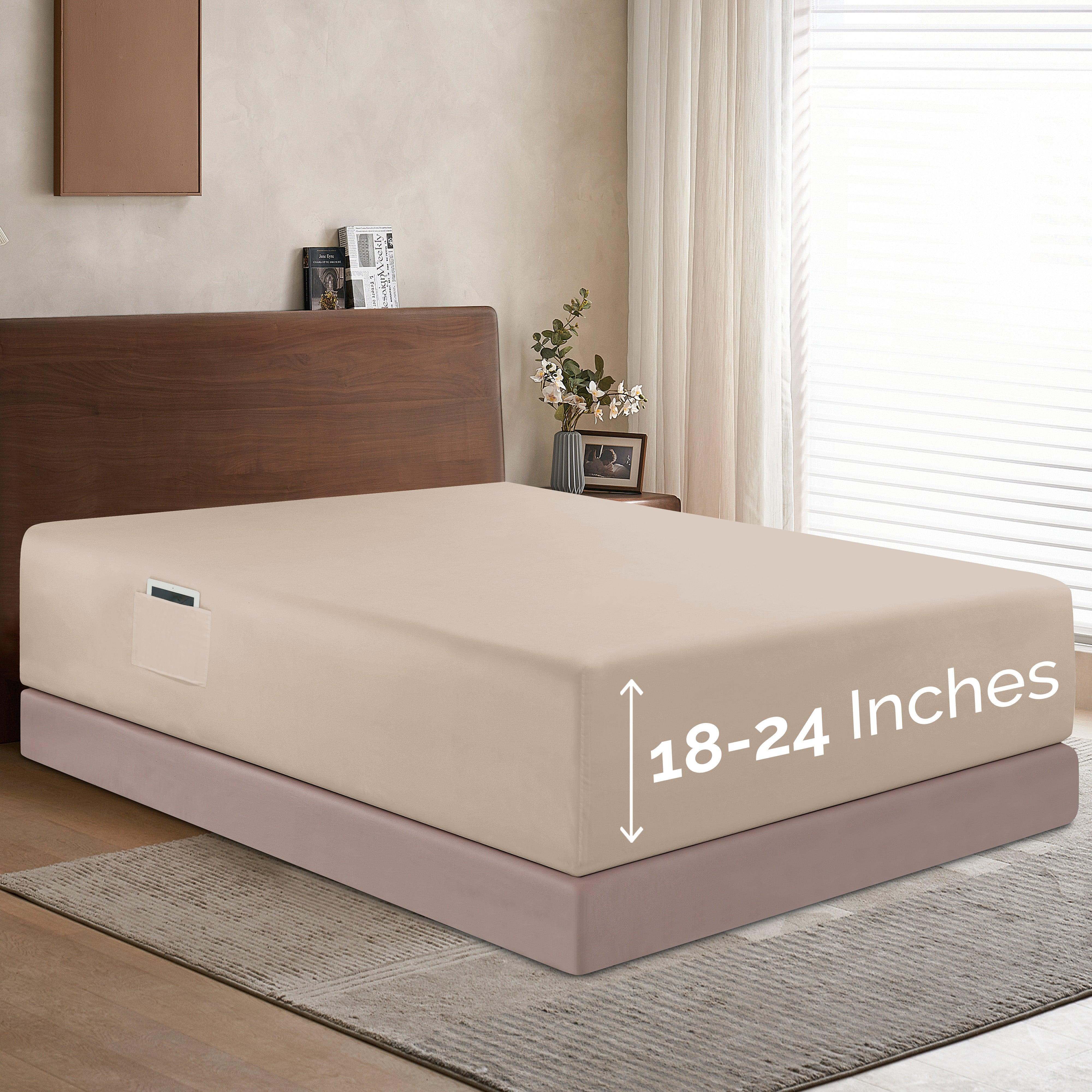 Everlaneas Extra Deep Pocket 18"-24" Single Fitted Sheet for High Mattress, Bright Shades