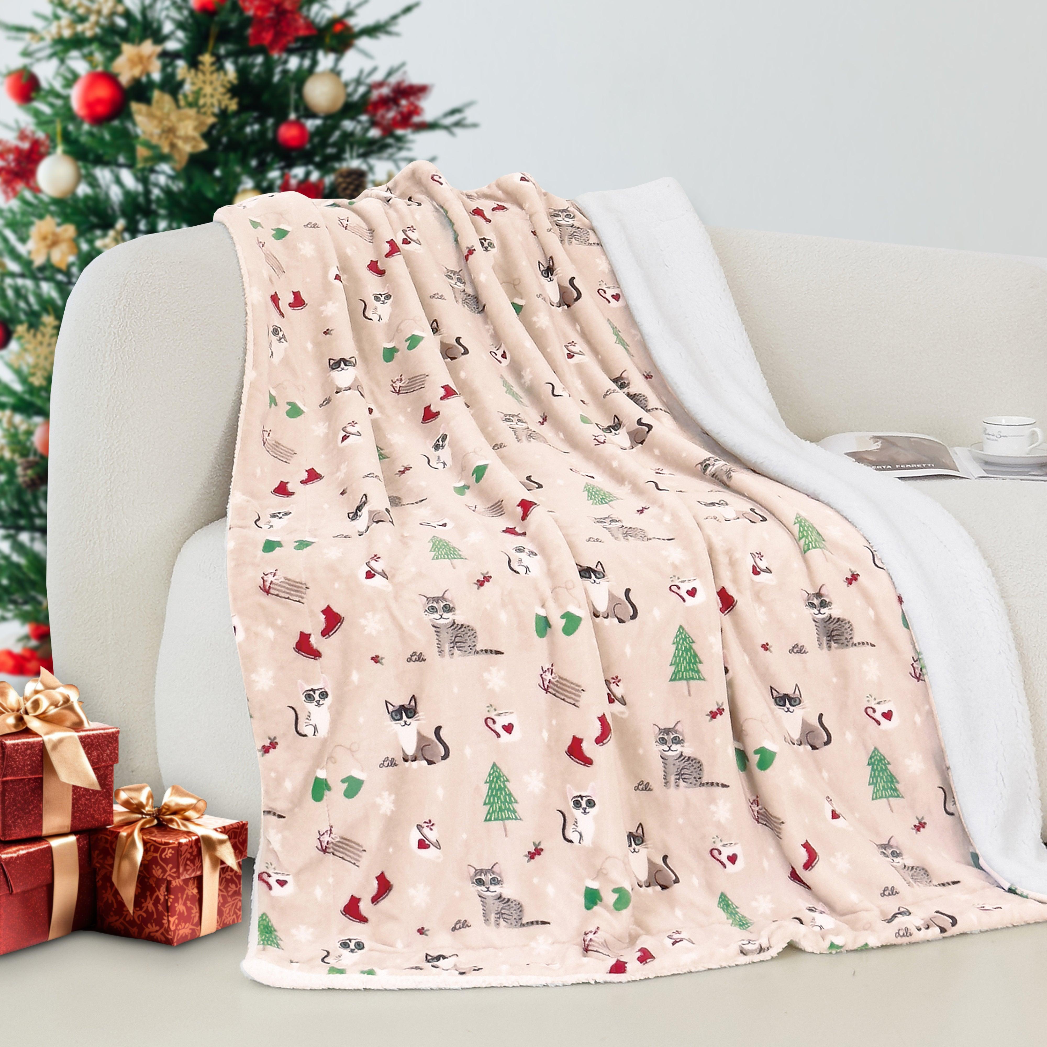 Everlaneas Christmas Sherpa Throw with Flannel Fleece - 50 x 60 inches