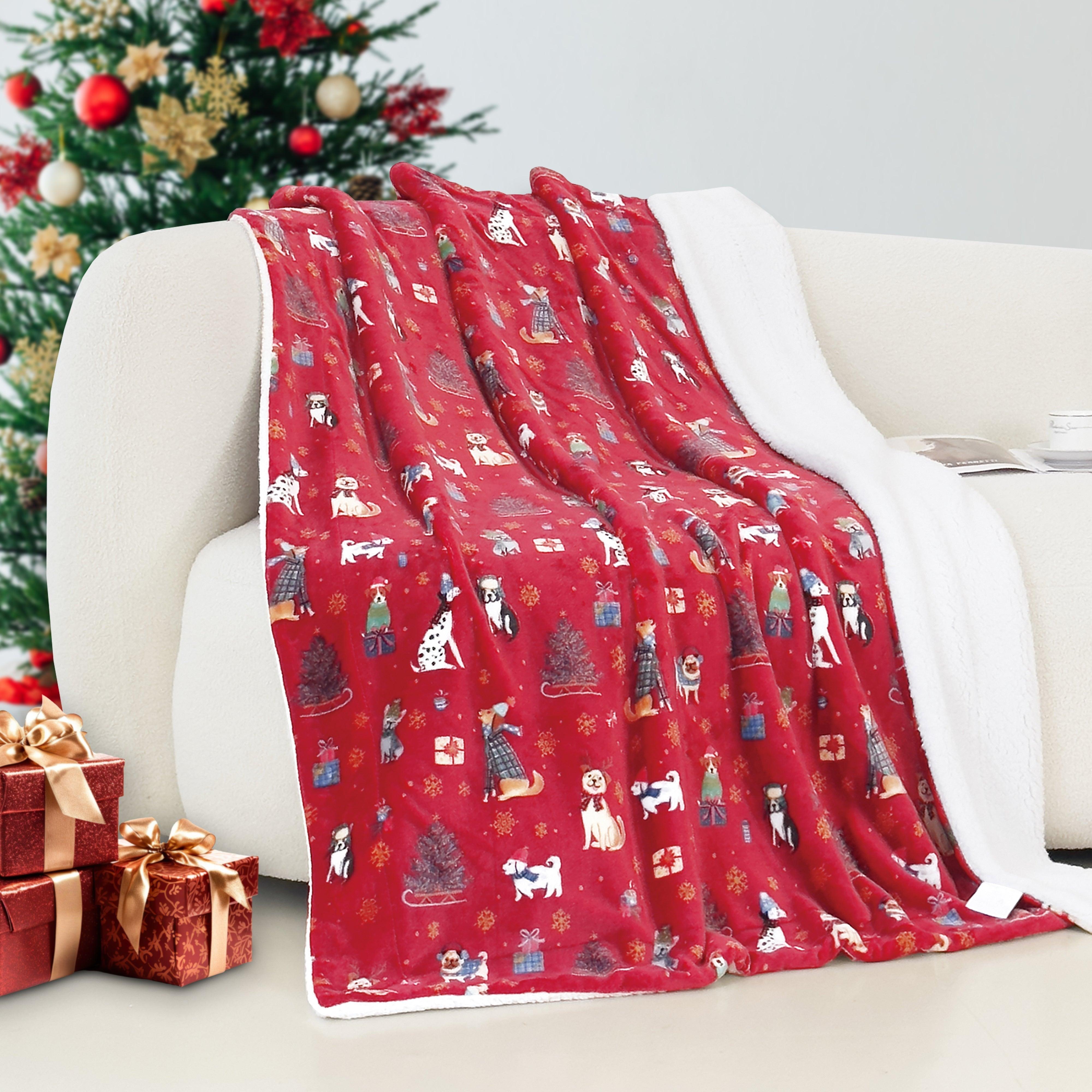 Everlaneas Christmas Sherpa Throw with Flannel Fleece - 50 x 60 inches
