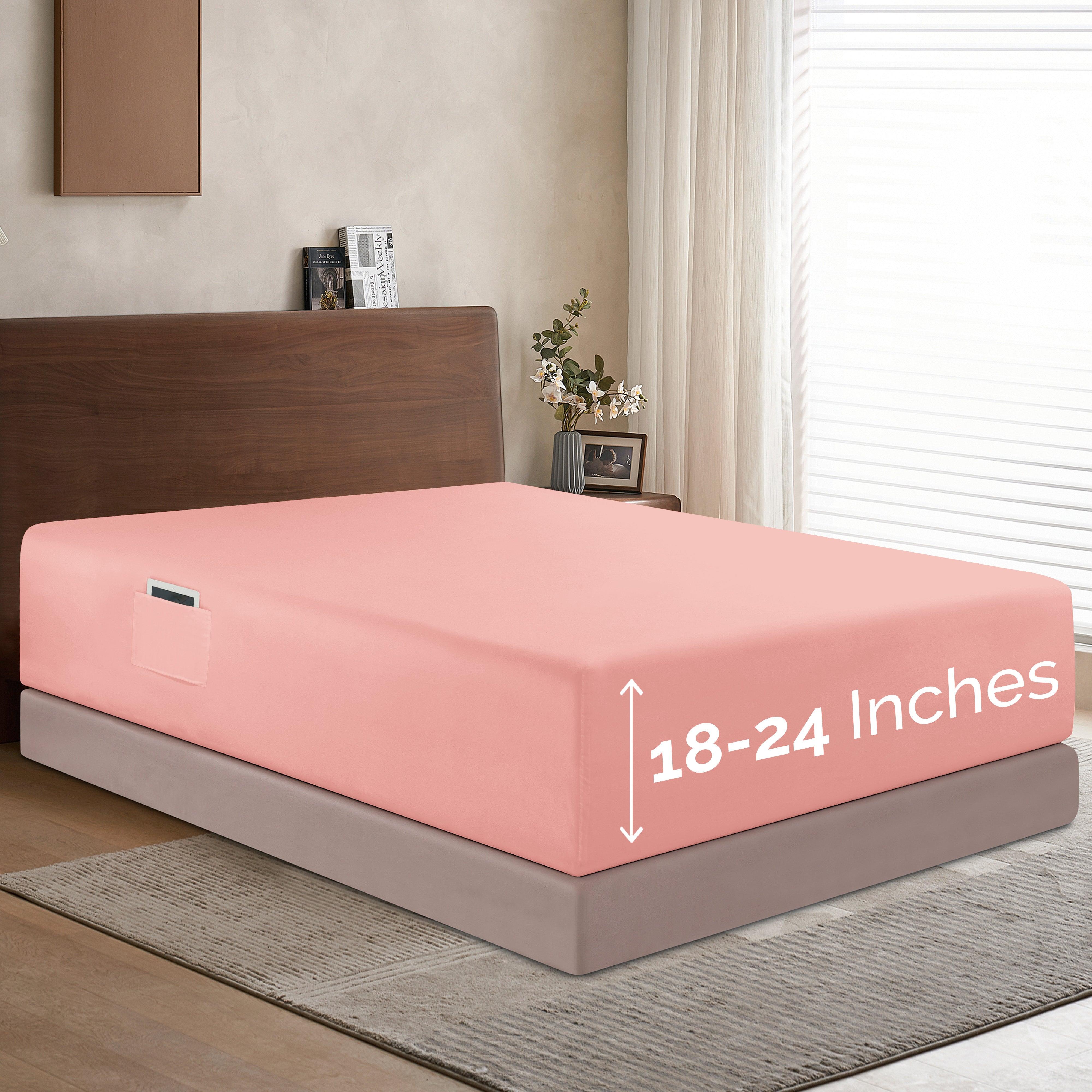 Everlaneas Extra Deep Pocket 18"-24" Single Fitted Sheet for High Mattress, Bright Shades