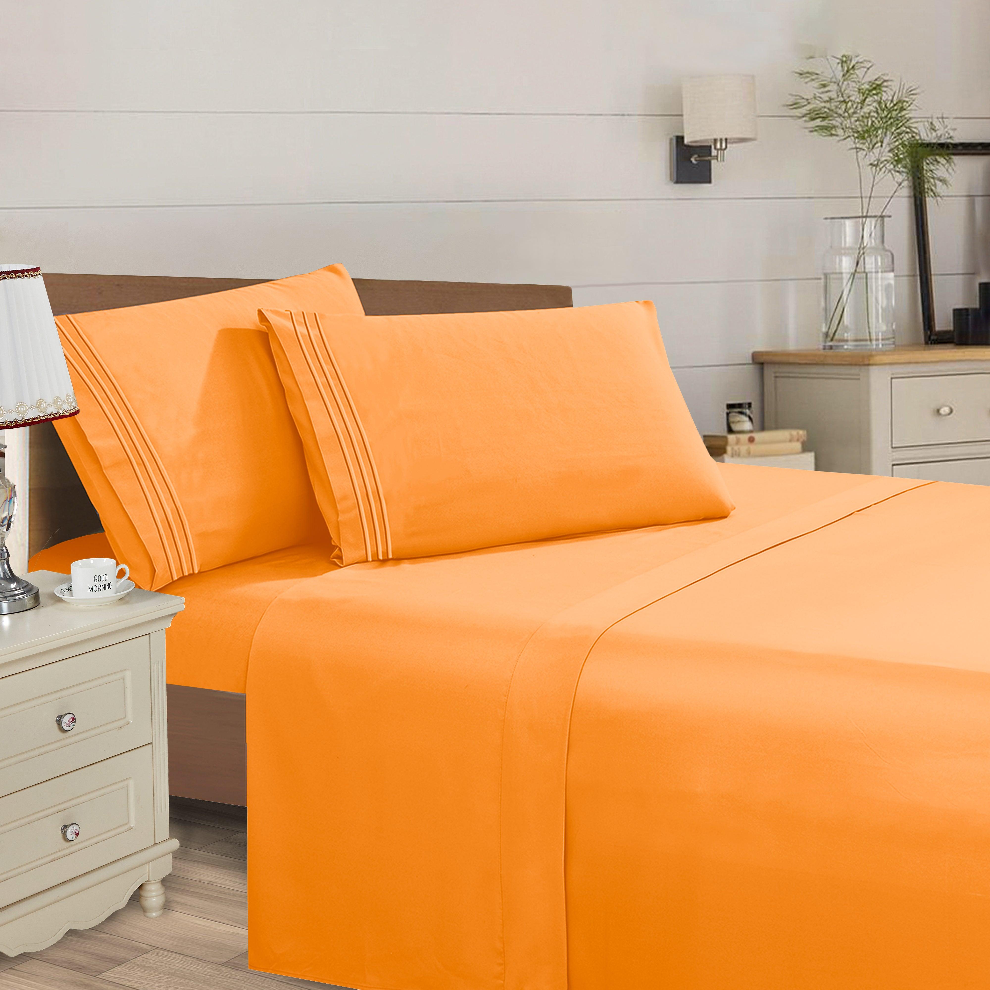 Everlaneas Essential Solid 3 Line Embroidery - Soft as a Hotel Premium Quality, 4-Piece Sheet Set, Bright Shades