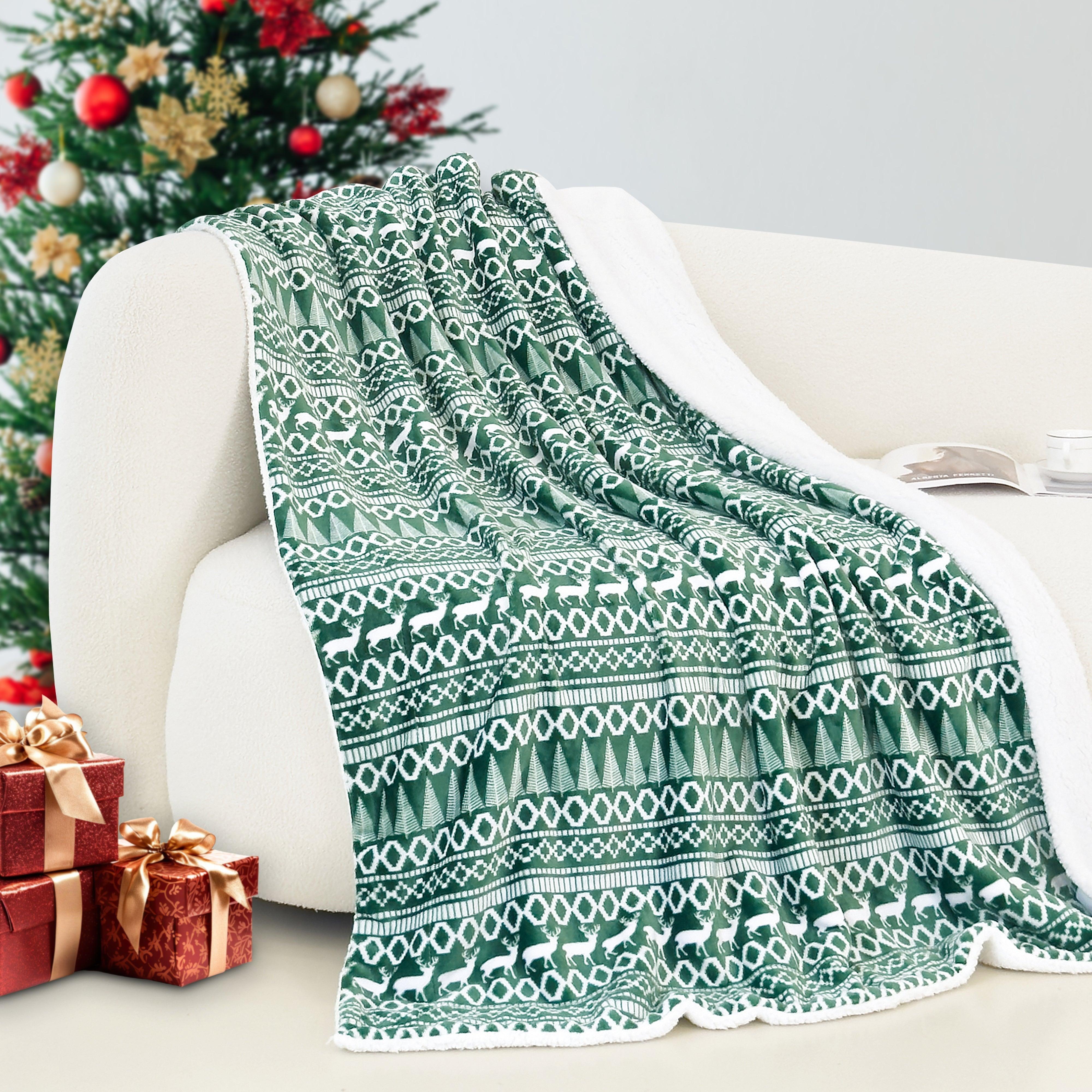 Everlaneas Christmas Sherpa Throw with Flannel Fleece - 50 x 60 inches