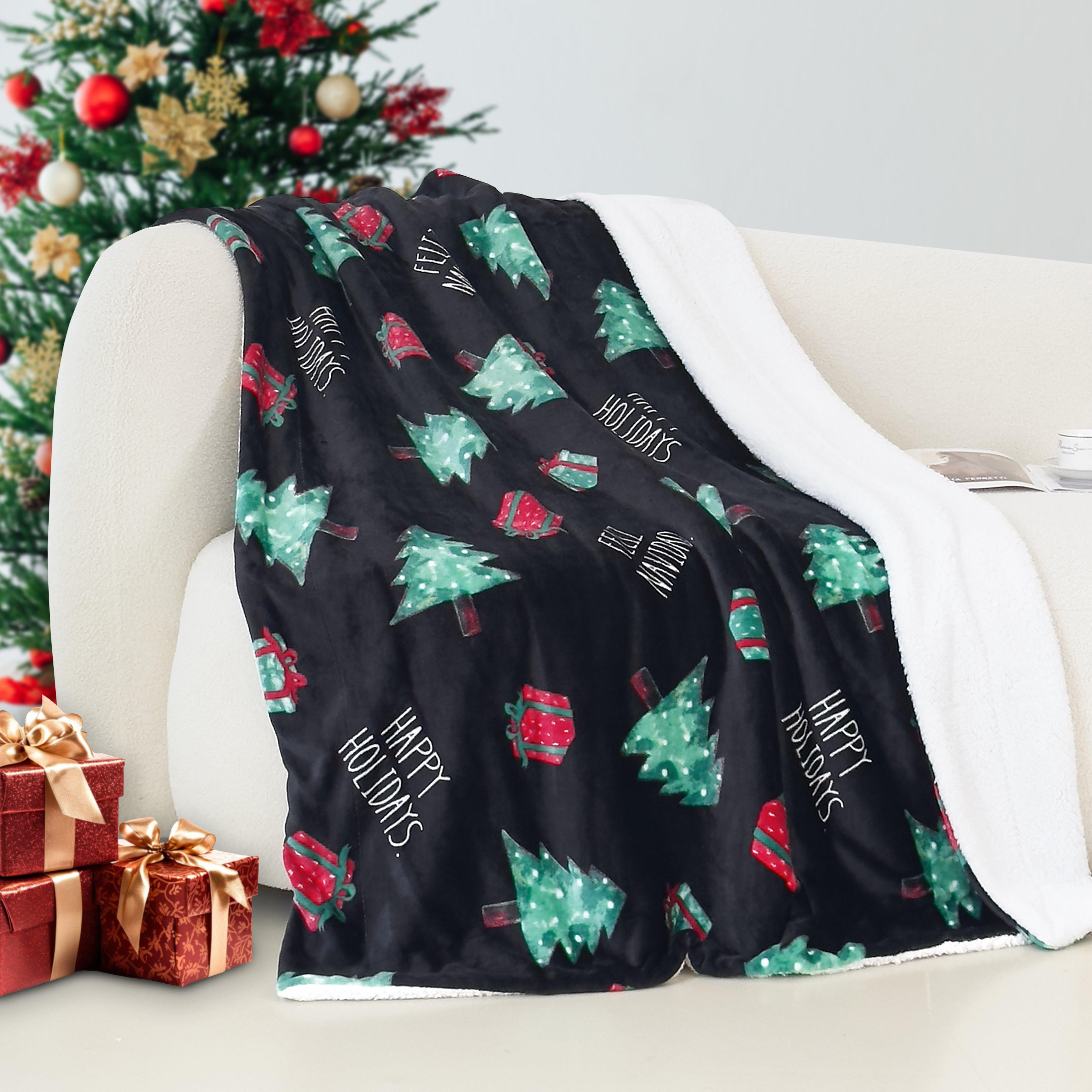 Everlaneas Christmas Sherpa Throw with Flannel Fleece - 50 x 60 inches