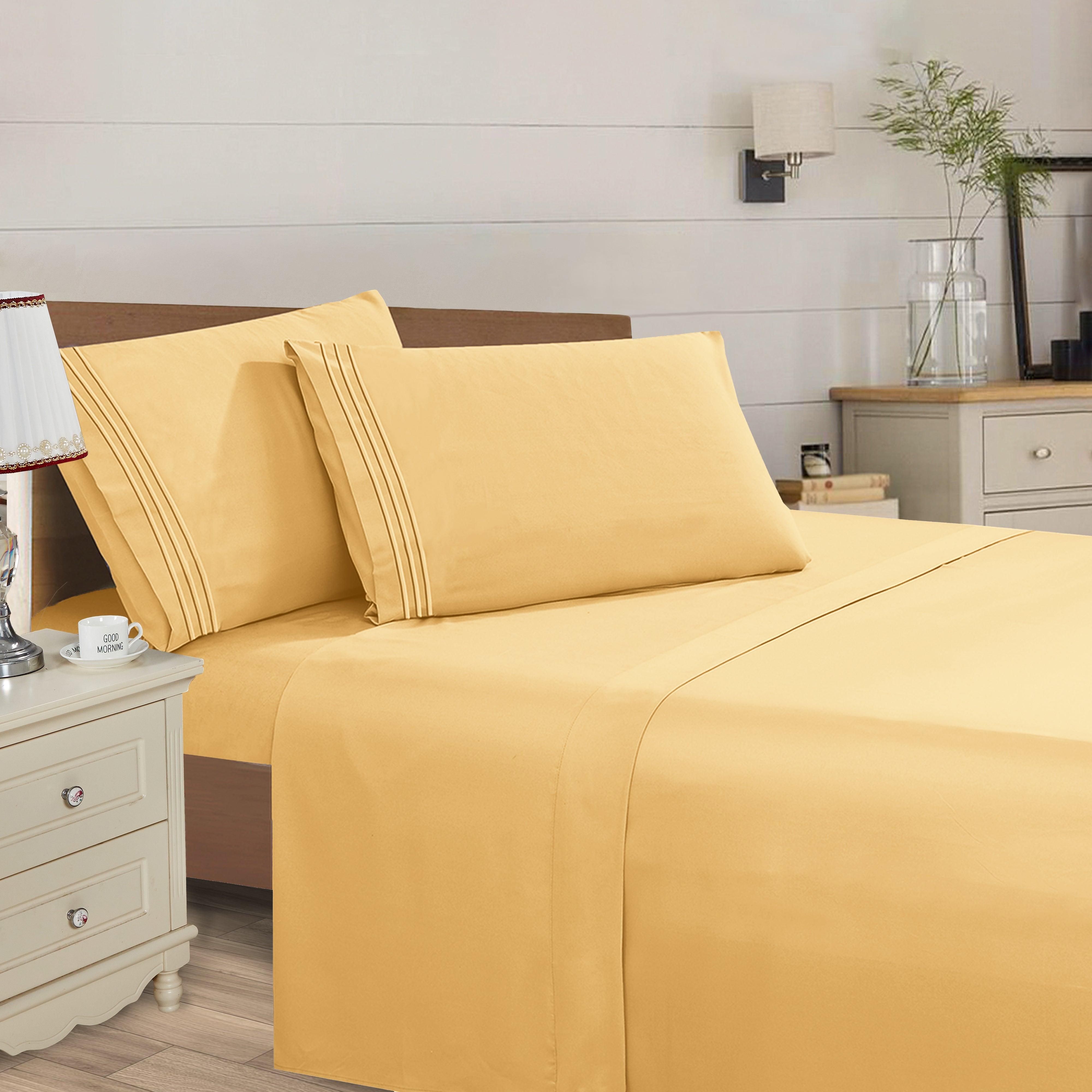 Everlaneas Essential Solid 3 Line Embroidery - Soft as a Hotel Premium Quality, 4-Piece Sheet Set, Bright Shades