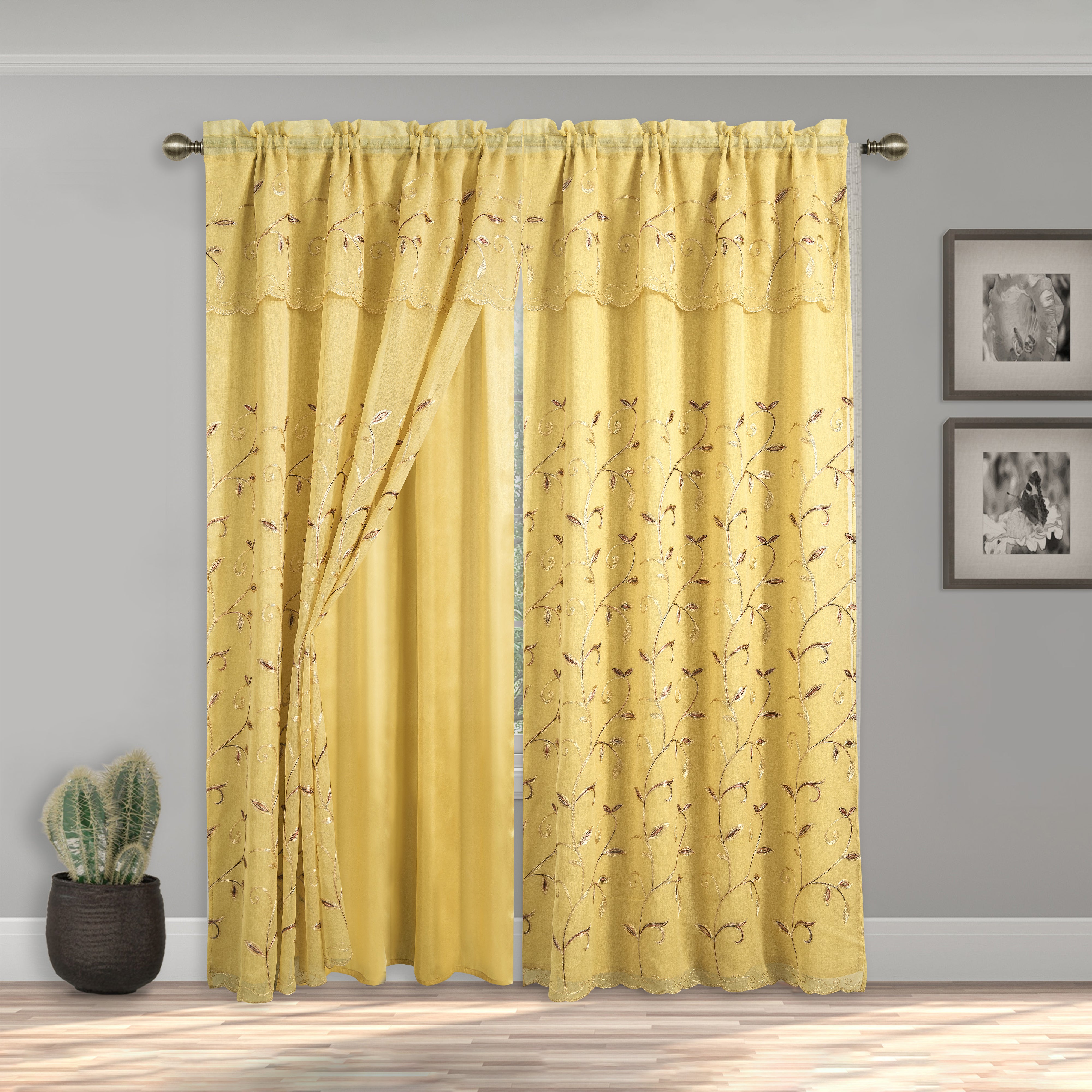 Everlaneas Set of 2 Lucia Curtain Panels - Attached Valance - 54" W x 84" L