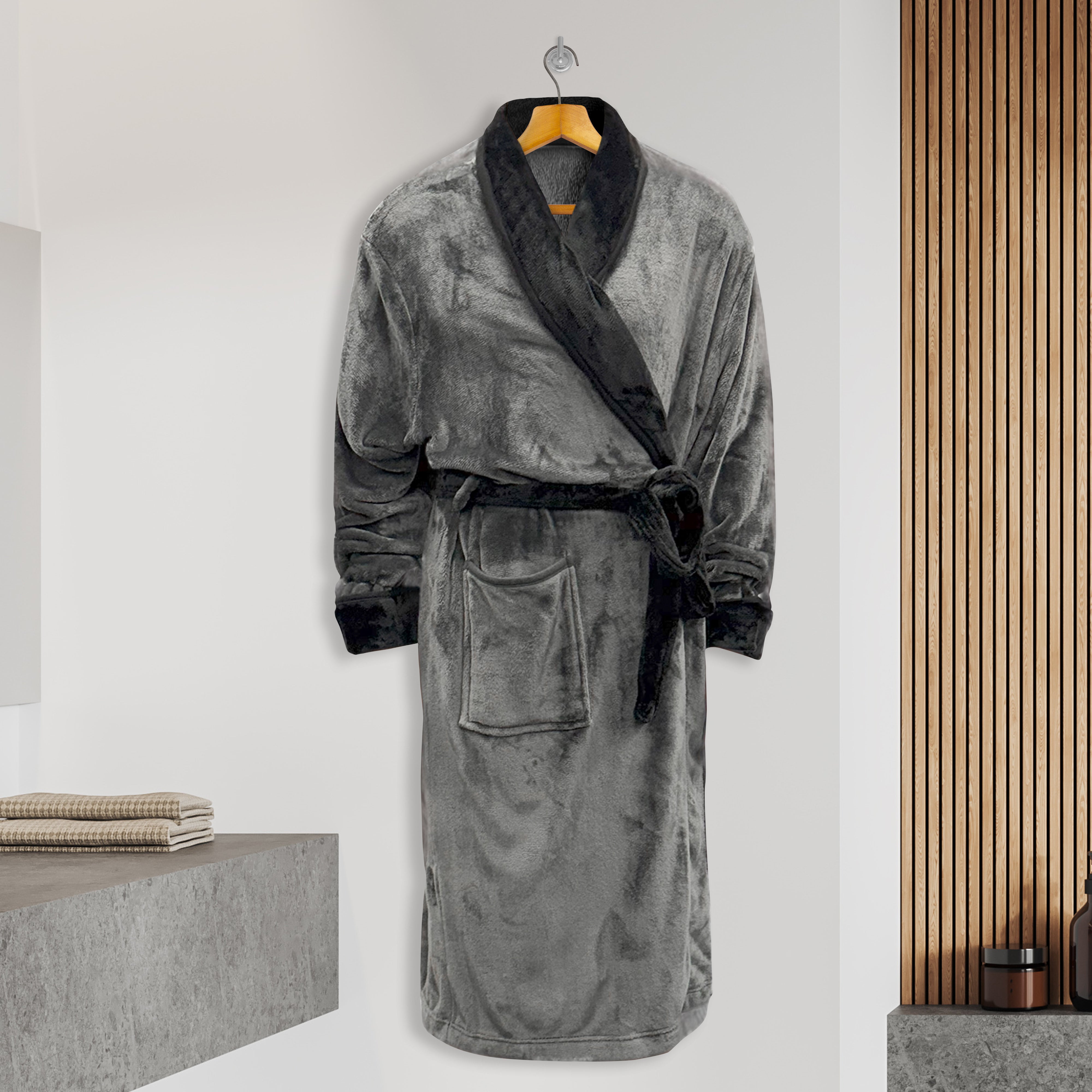 Everlaneas Men Shawl Collar Velvet Fleece Long Bathrobe