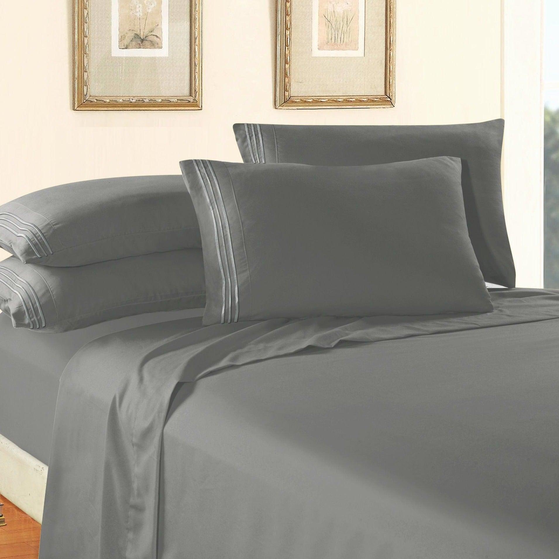 Everlaneas Essential 6-Piece 3-Line Embroidery Sheet Set, Soft as a Hotel Premium Quality,  Moody Shades